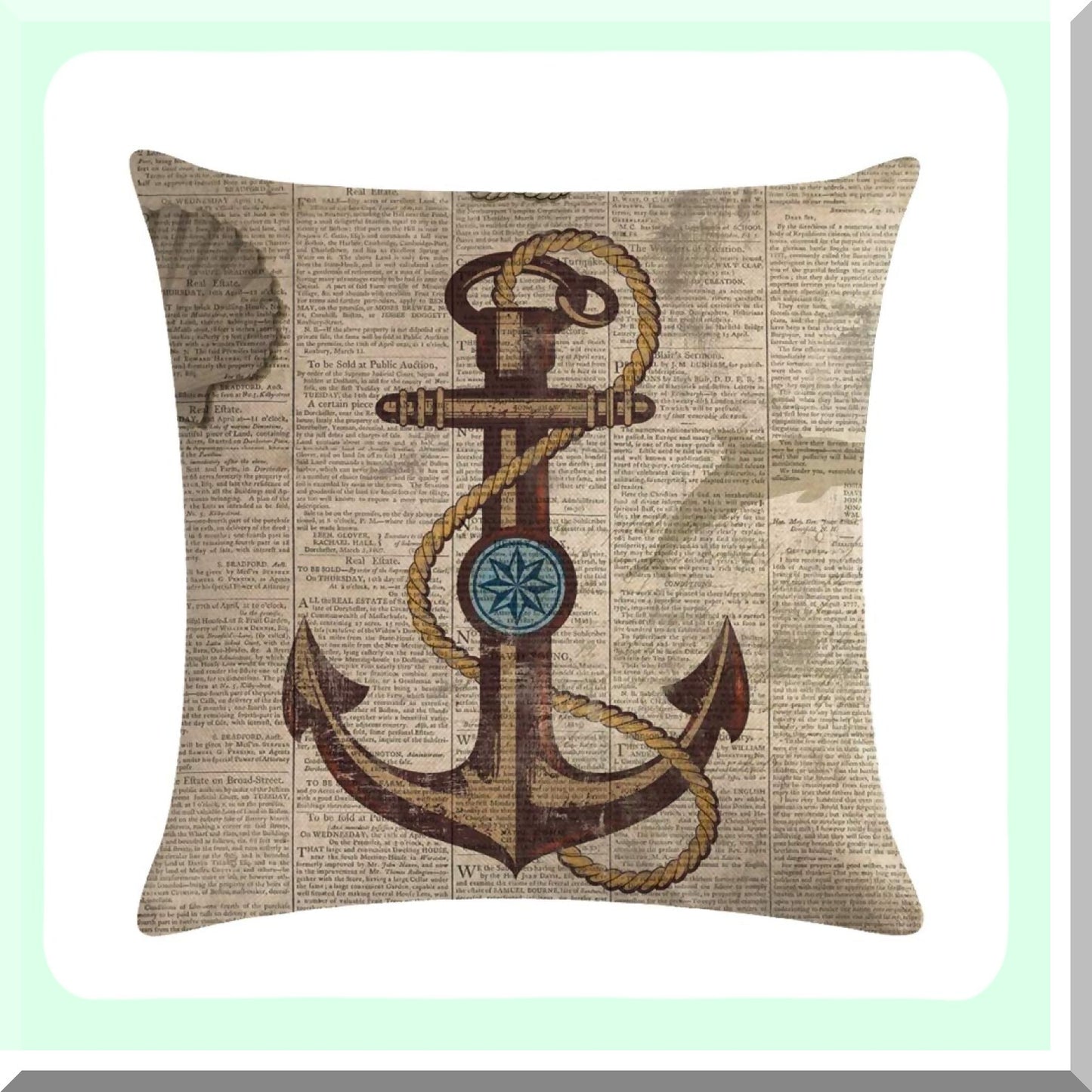 Nautical Ocean Vintage Pillow Covers - Set of 2 Sea Theme Cushion Cases with Life Buoy & Anchor Pattern, Beach Cotton Linen Home Decor 1818 Pillowcases