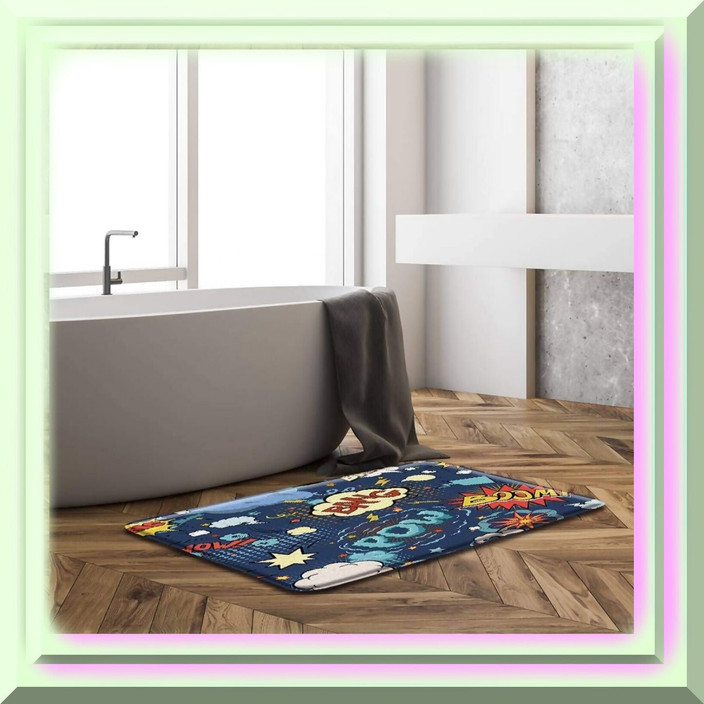Superhero Comic Bath Mat with Speech Prints