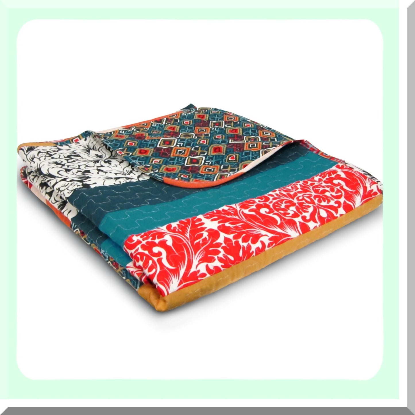 Boho Bliss Reversible Throw - Colorful Striped Bohemian Blanket, 60x50, Turquoise & Tangerine