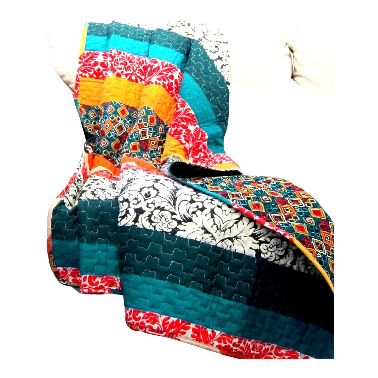 Boho Bliss Reversible Throw - Colorful Striped Bohemian Blanket, 60x50, Turquoise & Tangerine