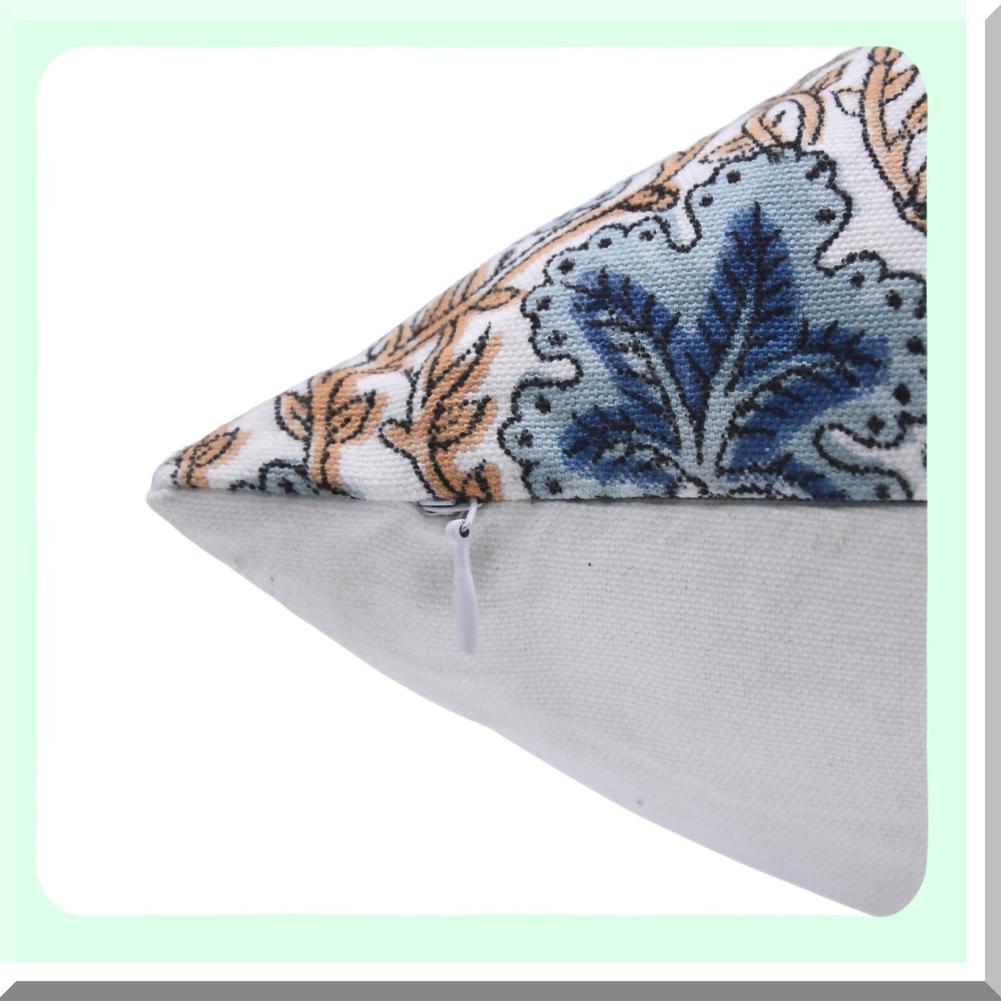 Boho Chic Floral Cushion Covers - Set of 2, White Block Print Throw Pillow Cases for Sofa, Thick Cotton Decorative Pillow Covers 22x22, Blue Outdoor Cushion Cover for Couch, Home Decor Puspsamita