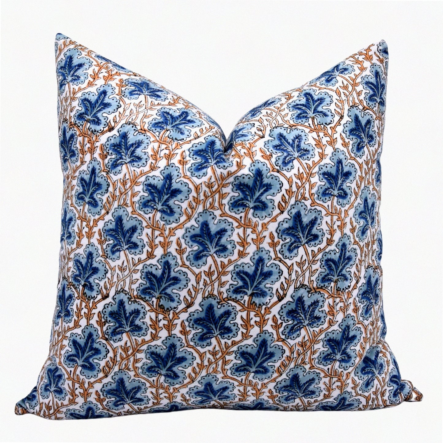 Boho Chic Floral Cushion Covers - Set of 2, White Block Print Throw Pillow Cases for Sofa, Thick Cotton Decorative Pillow Covers 22x22, Blue Outdoor Cushion Cover for Couch, Home Decor Puspsamita