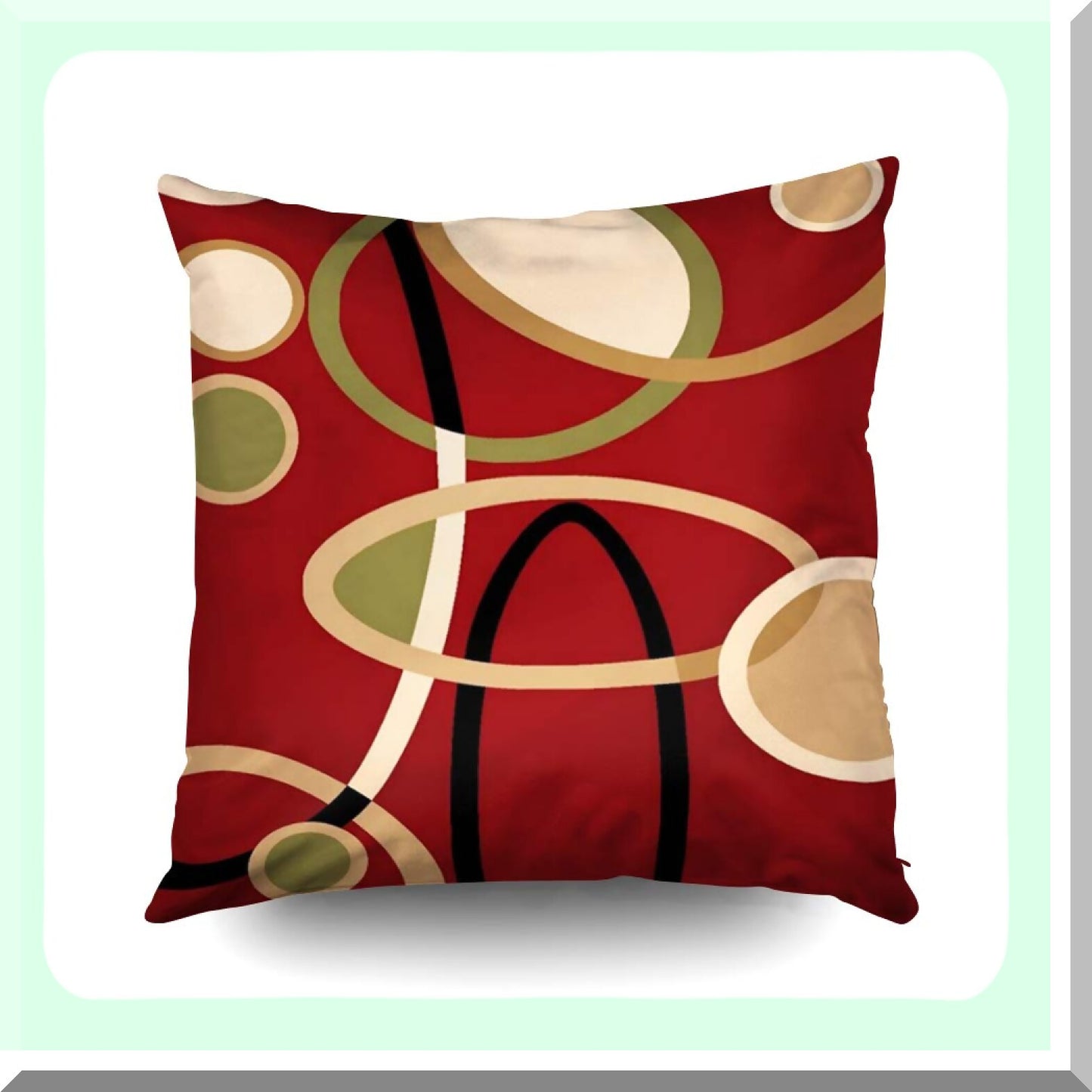 Geometric Circle Cranberry Red Tan Pillowcase Set - Decorative Throw Pillow Covers for Bookworms - Zippered Cushion Cover for Sofa Couch - 16x16 Inch