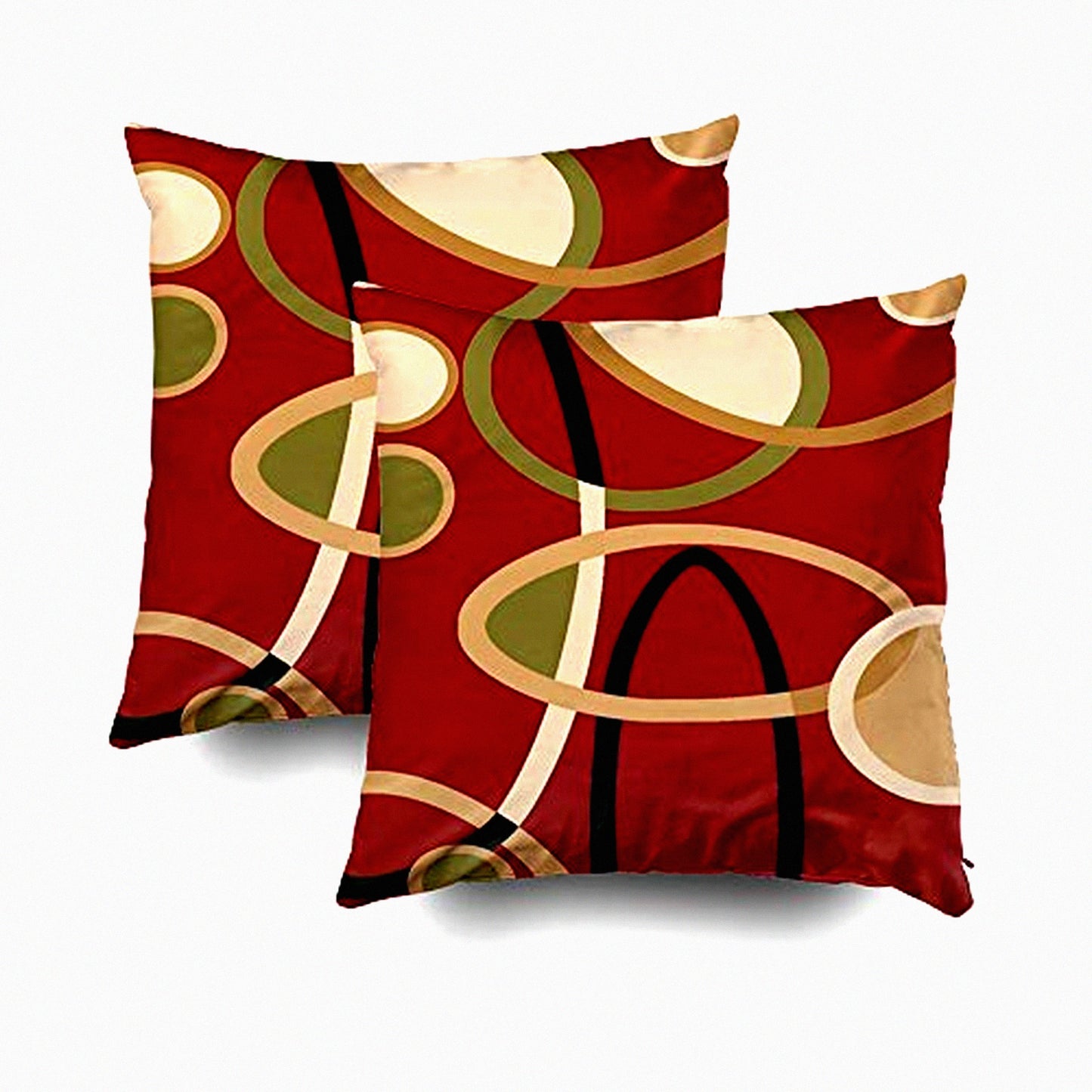Geometric Circle Cranberry Red Tan Pillowcase Set - Decorative Throw Pillow Covers for Bookworms - Zippered Cushion Cover for Sofa Couch - 16x16 Inch