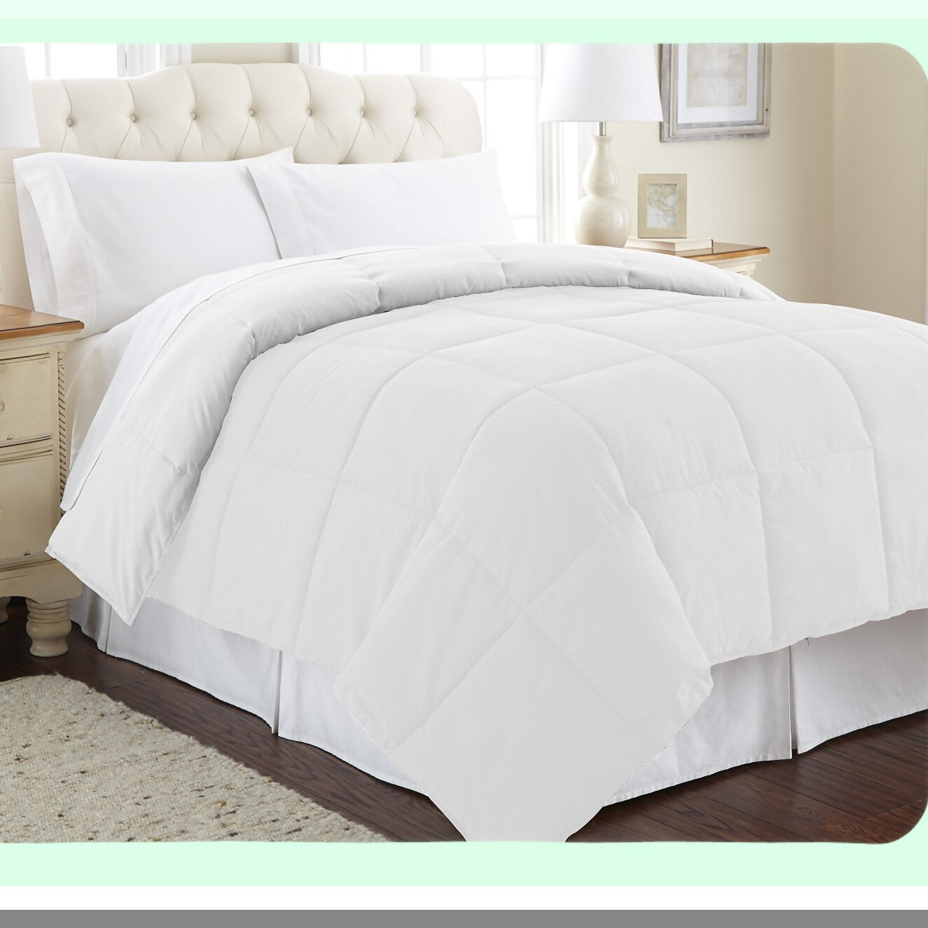 Luxury Microfiber Reversible Comforter - All Season Duvet Insert - Soft & Cozy Goose Down Alternative - Quilted Bedding Set - White Twin Size