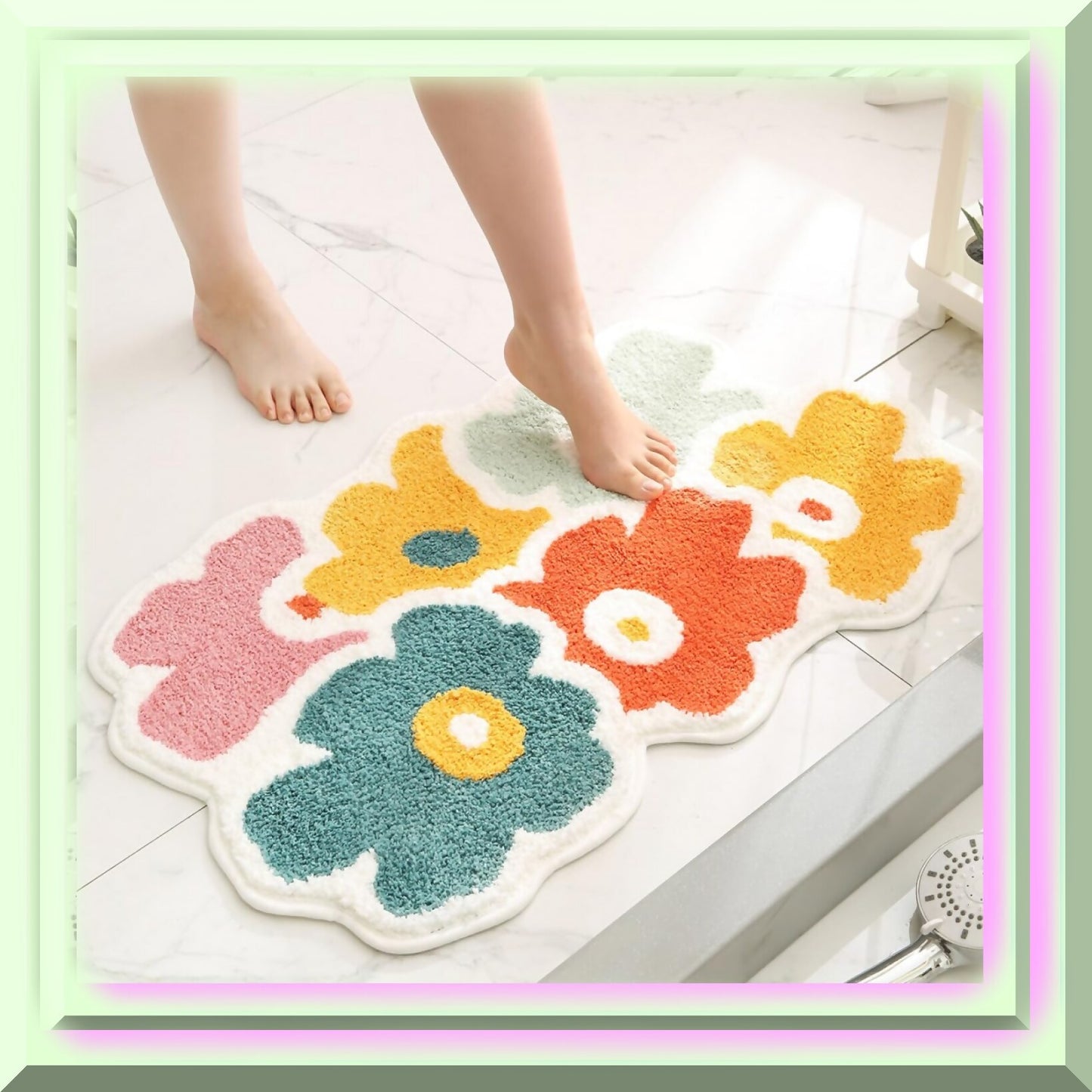 Orange Floral Microfiber Bath Rug 24"x16"