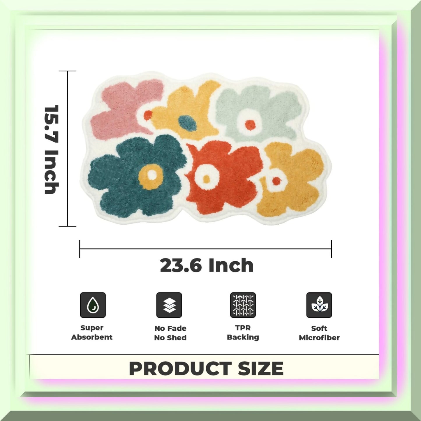 Orange Floral Microfiber Bath Rug 24"x16"
