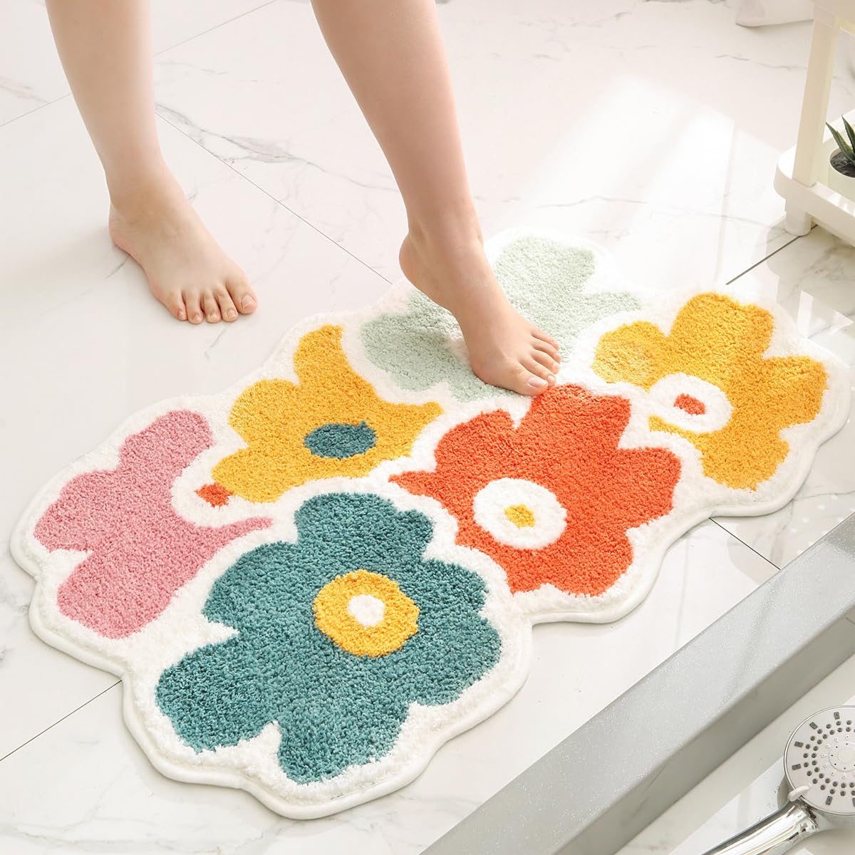 Orange Floral Microfiber Bath Rug 24"x16"