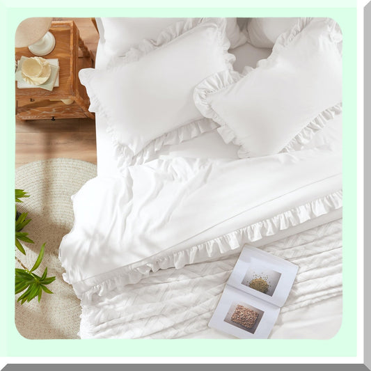 White Ruffle Comforter Set Compatible with Bed in a Bag