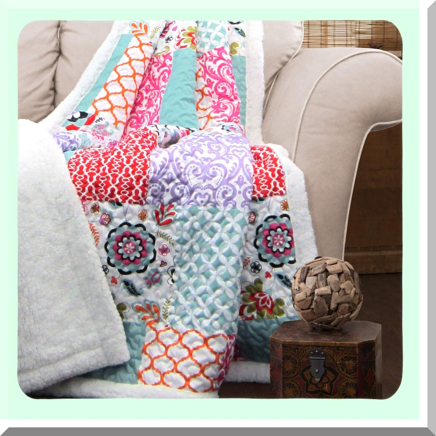Vibrant Bloom Reversible Throw - Colorful Floral Patchwork Blanket 60x50