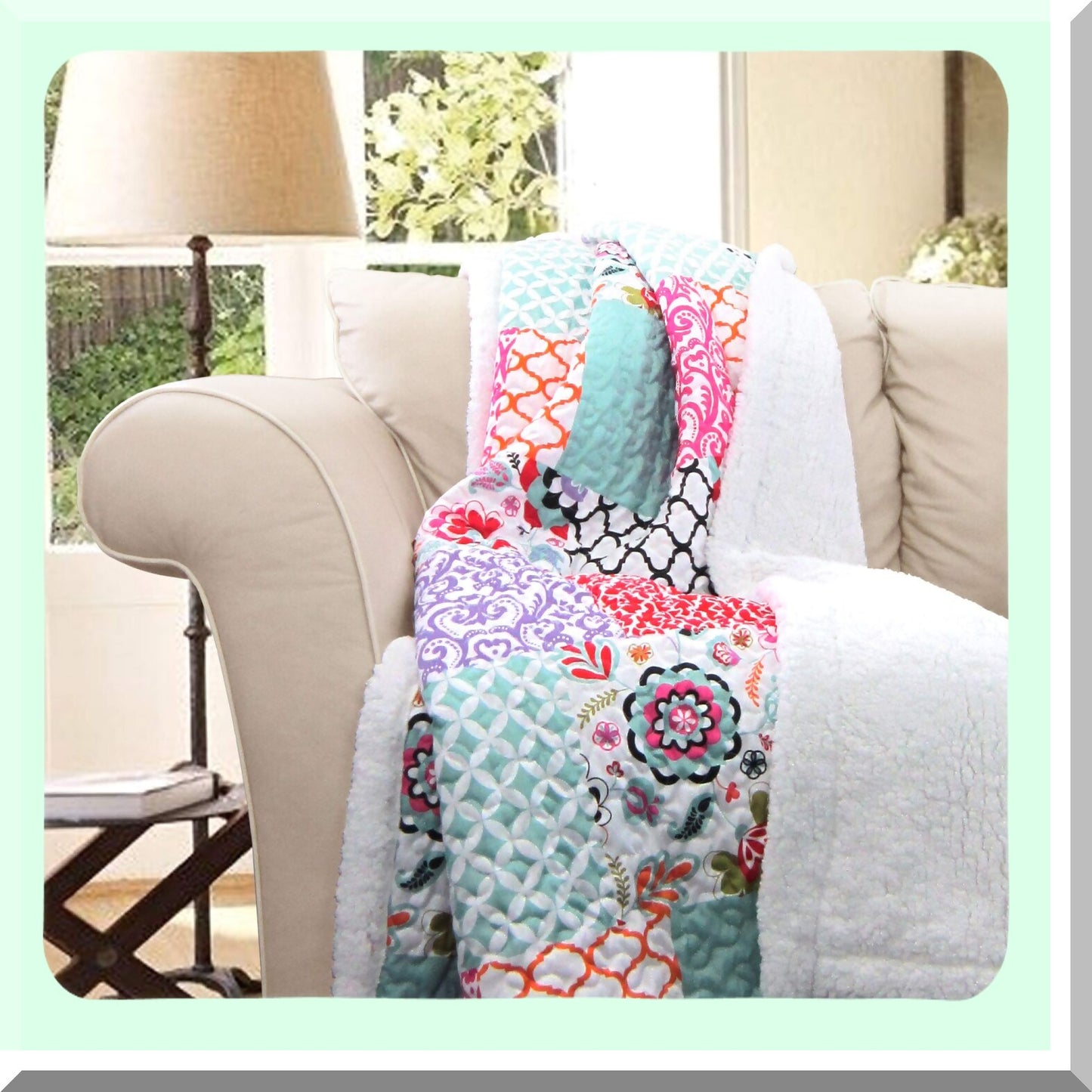 Vibrant Bloom Reversible Throw - Colorful Floral Patchwork Blanket 60x50