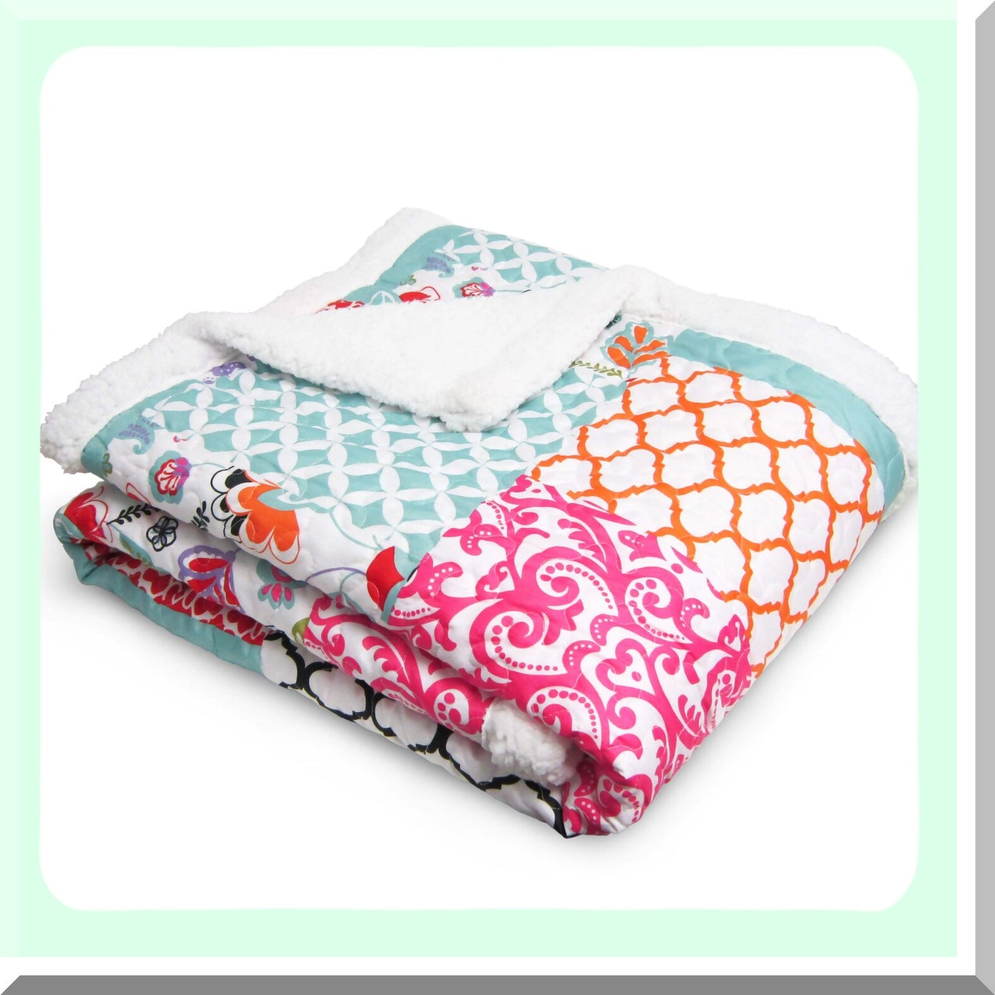 Vibrant Bloom Reversible Throw - Colorful Floral Patchwork Blanket 60x50