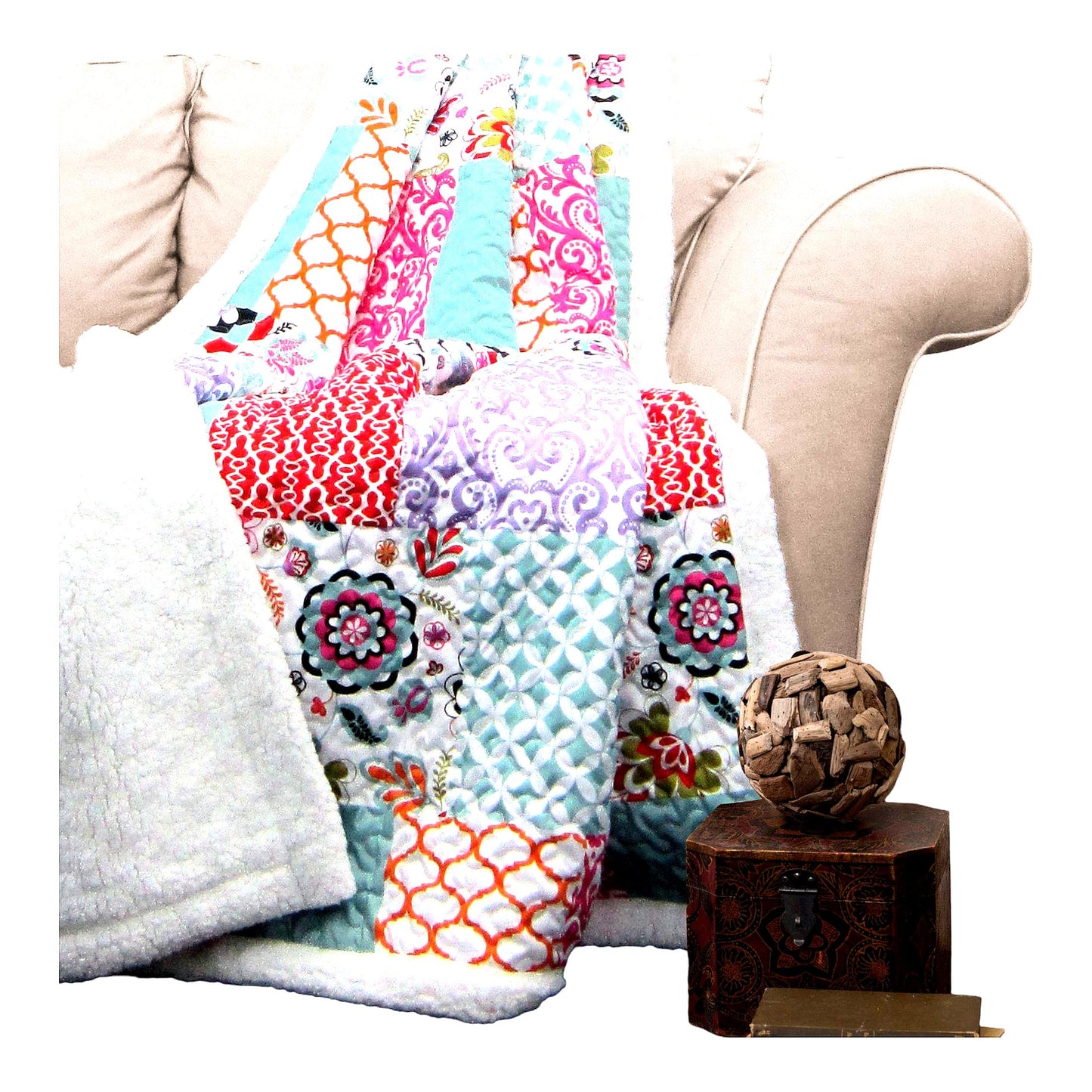 Vibrant Bloom Reversible Throw - Colorful Floral Patchwork Blanket 60x50