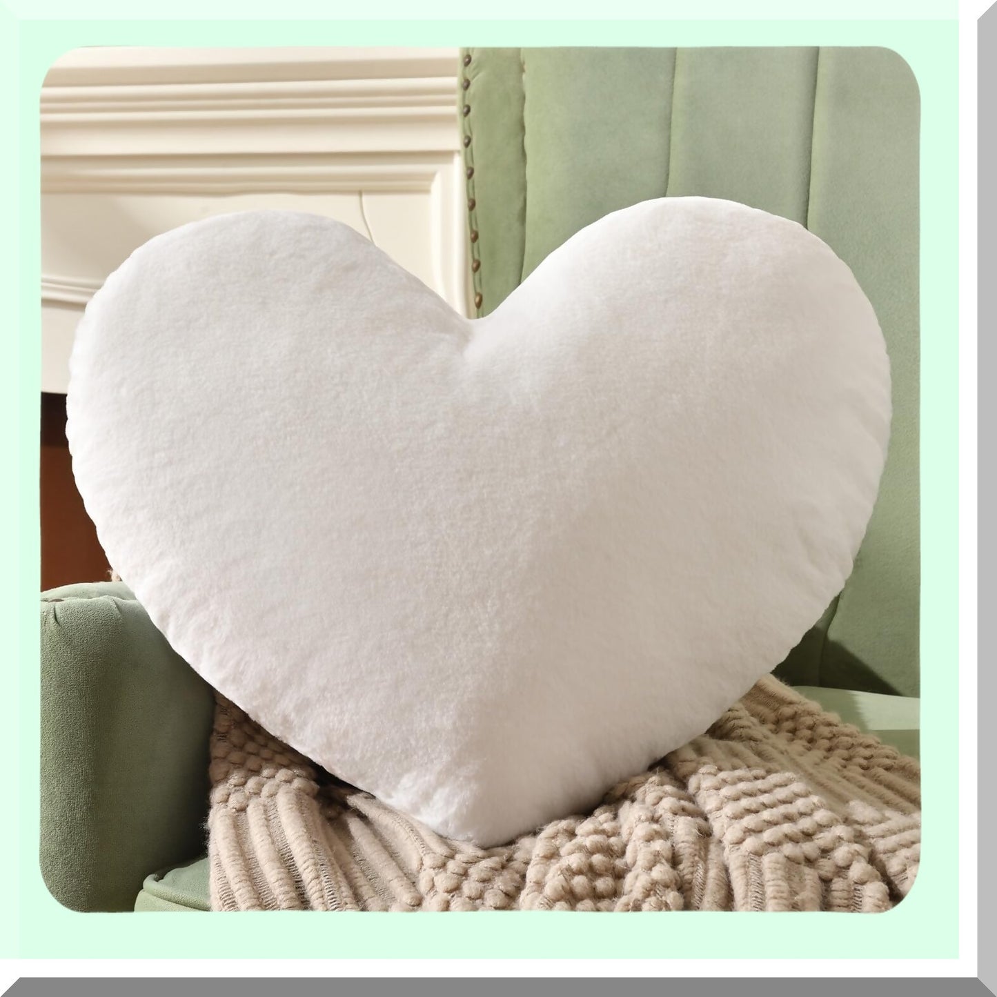 Fluffy Heart Pillow - Super Soft White Rabbit Heart Shaped Throw Pillows for Indoor and Outdoor Decor