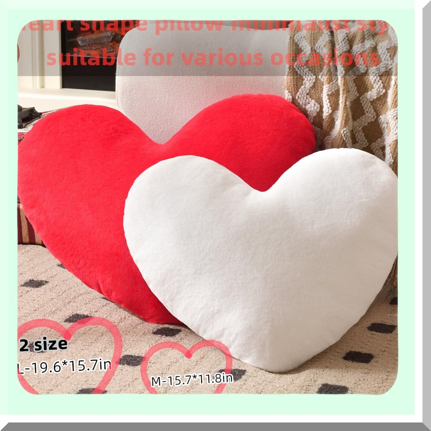 Fluffy Heart Pillow - Super Soft White Rabbit Heart Shaped Throw Pillows for Indoor and Outdoor Decor