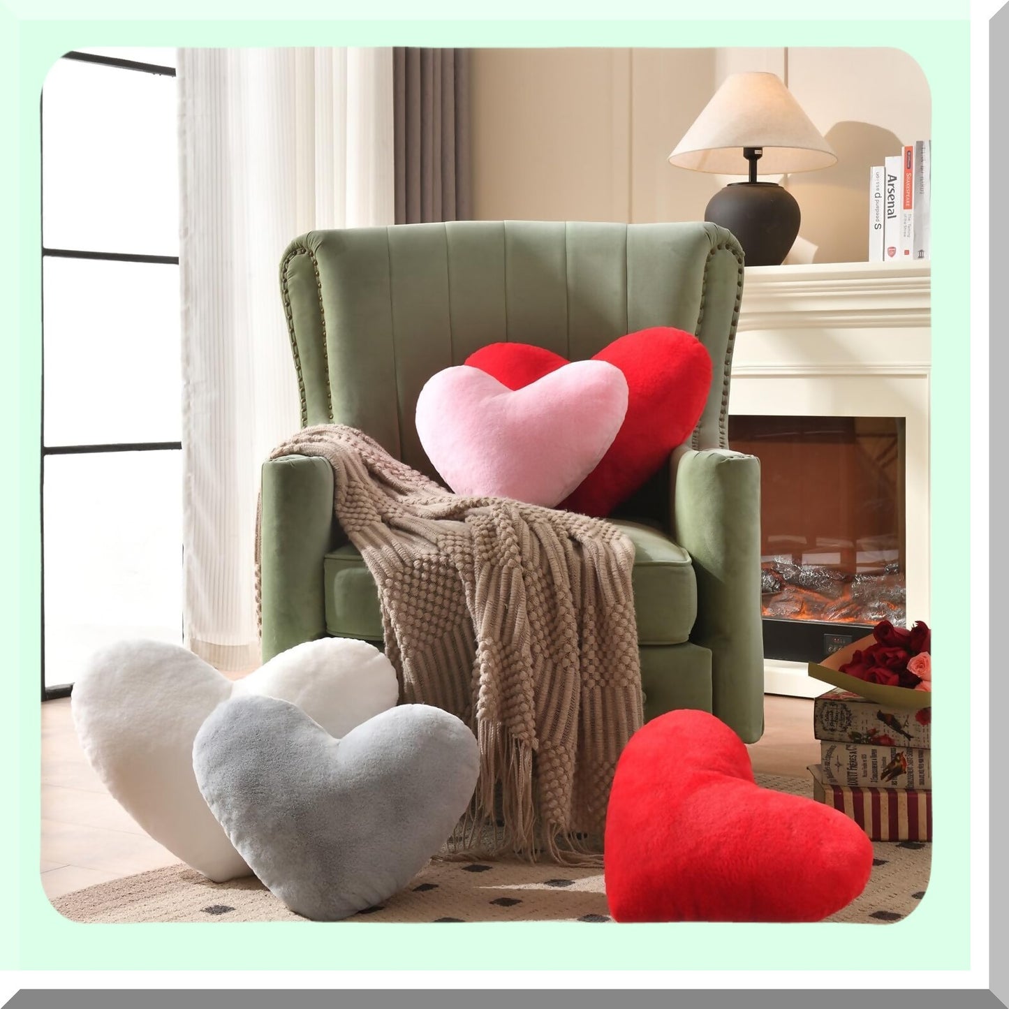Fluffy Heart Pillow - Super Soft White Rabbit Heart Shaped Throw Pillows for Indoor and Outdoor Decor