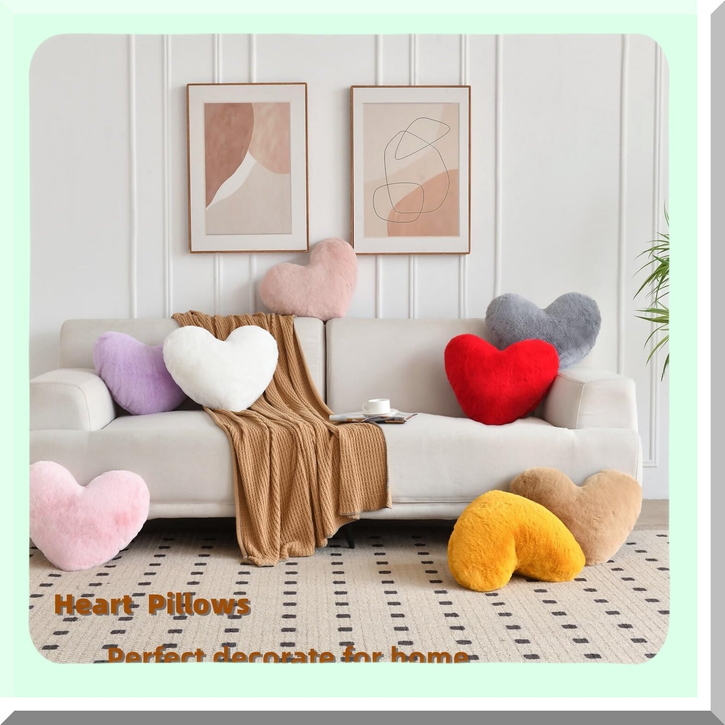 Fluffy Heart Pillow - Super Soft White Rabbit Heart Shaped Throw Pillows for Indoor and Outdoor Decor