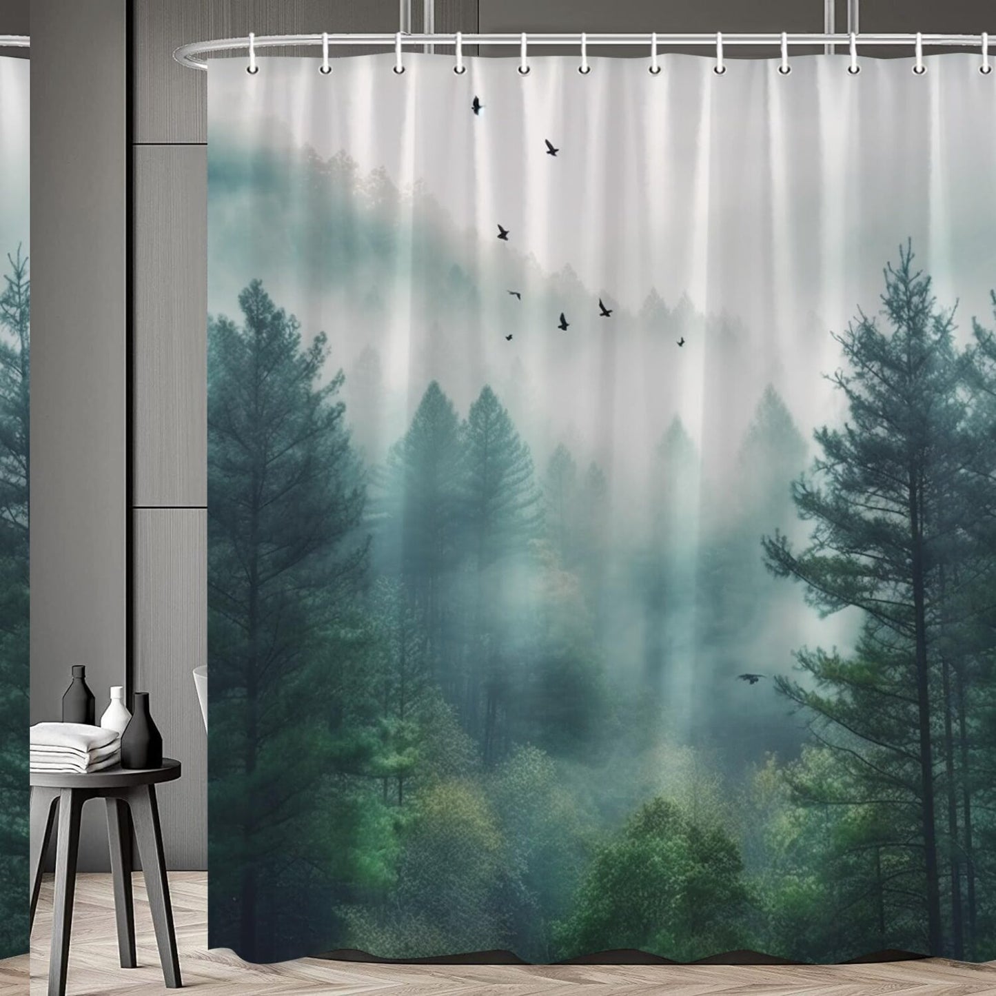 Misty Forest Green Shower Curtain 70x70 in