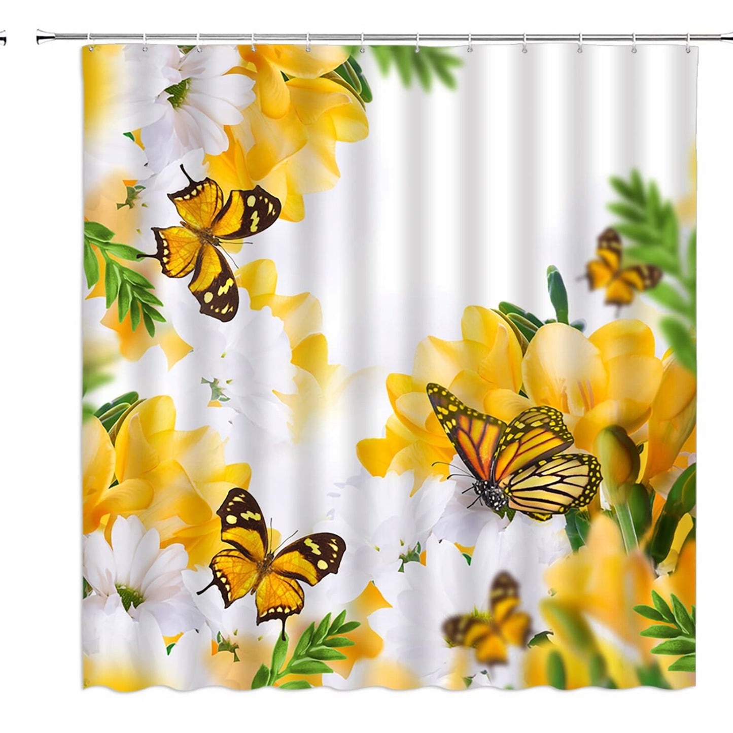 Flower Butterfly Shower Curtain Yellow Floral 70x70