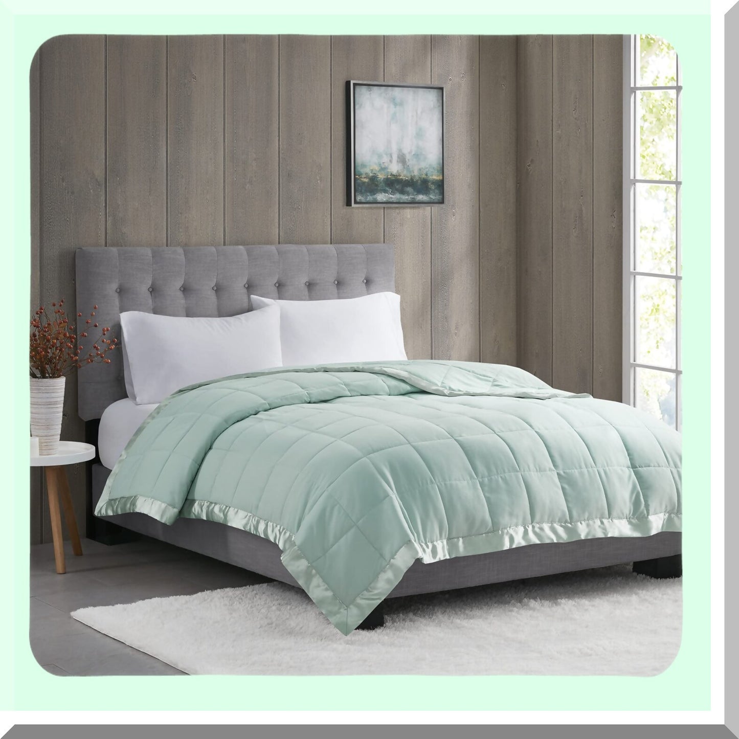 EverBreeze All-Season Down Alternative Blanket with 3M Scotchgard, Lightweight and Soft Seafoam Bed Cover, Full/Queen