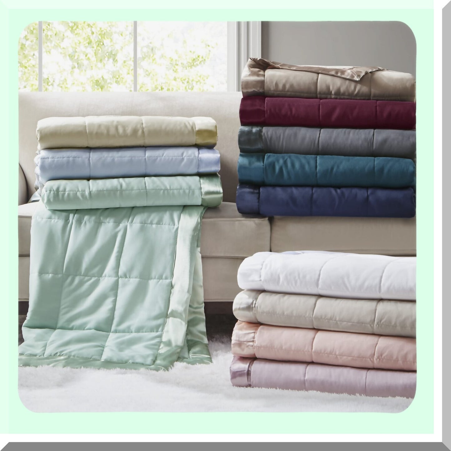 EverBreeze All-Season Down Alternative Blanket with 3M Scotchgard, Lightweight and Soft Seafoam Bed Cover, Full/Queen