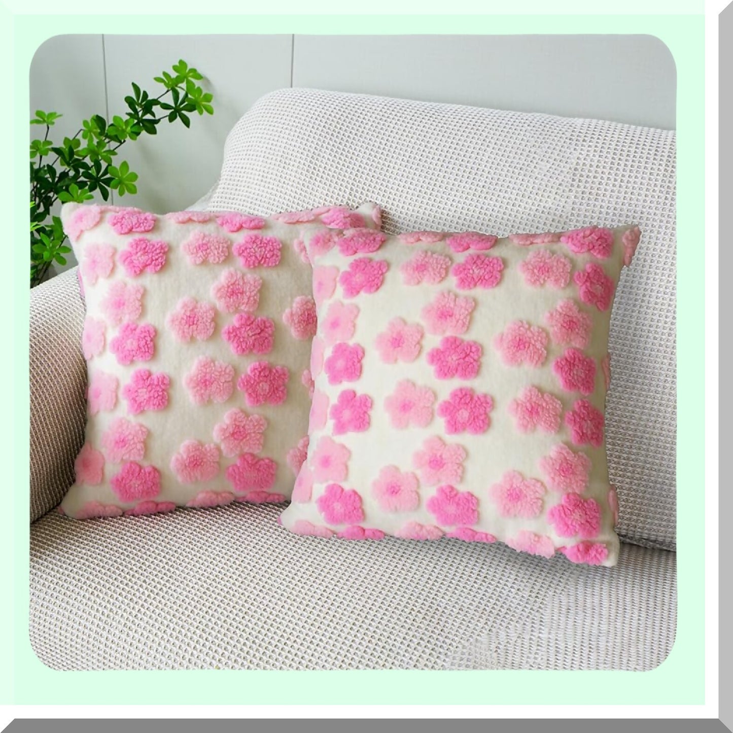 Plush Jacquard Pillowcase Set - Soft Decorative Throw Pillow Covers 18x18 - Cute Square Cushion for Sofa Bedroom Living Room - Valentine's Day Pink x2