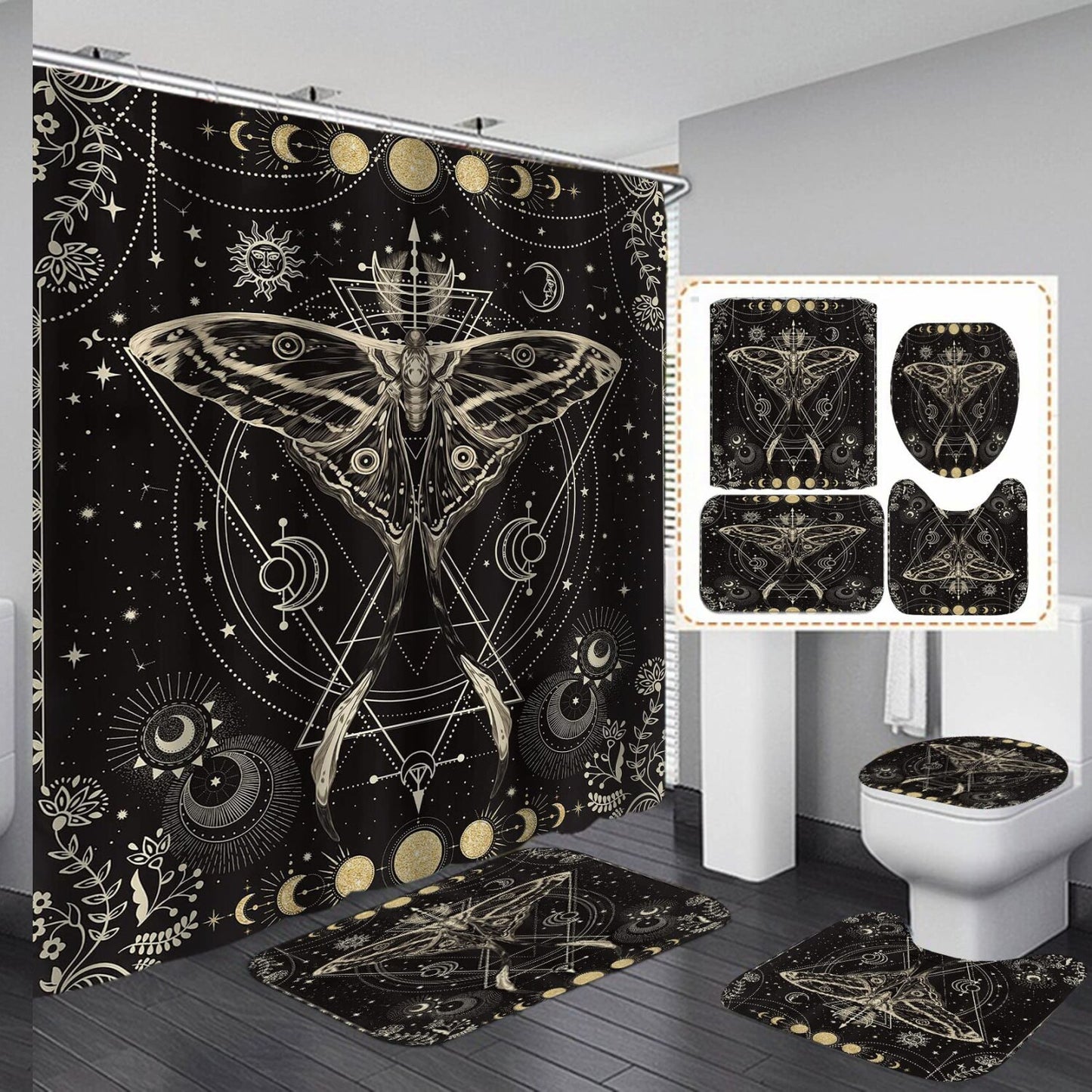 Celestial Shower Curtain Set with Rugs and Hooks