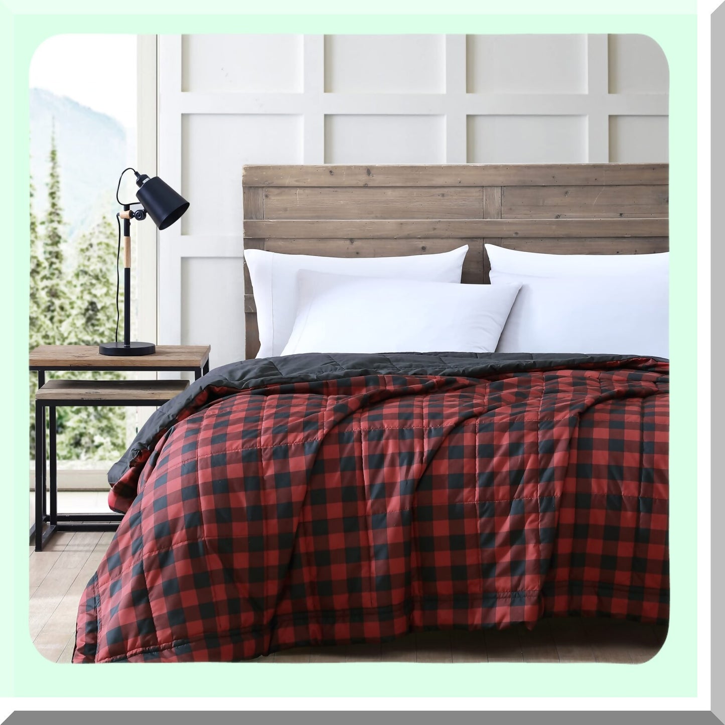 PlaidCozy Queen Blanket - Lightweight Reversible Bedding, All-Season Buffalo Plaid Home Decor, Red/Black