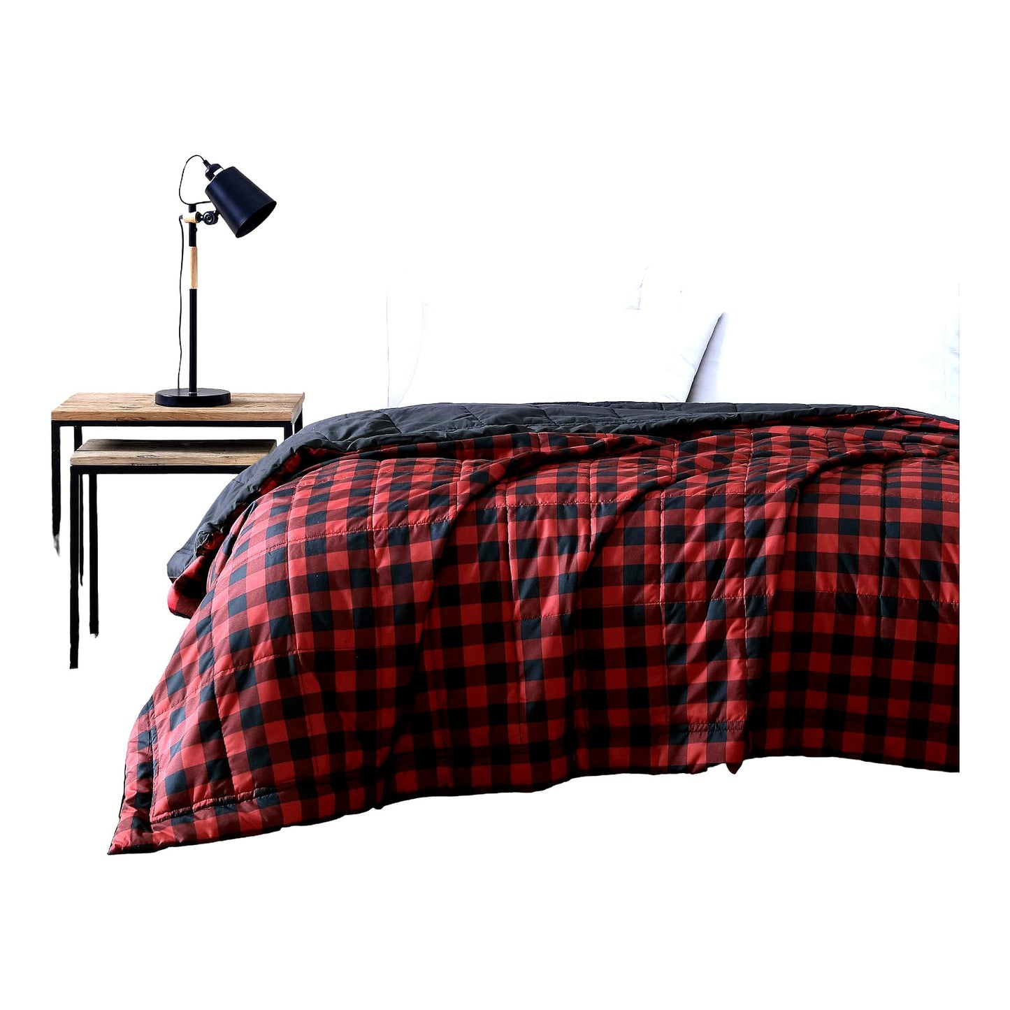 PlaidCozy Queen Blanket - Lightweight Reversible Bedding, All-Season Buffalo Plaid Home Decor, Red/Black