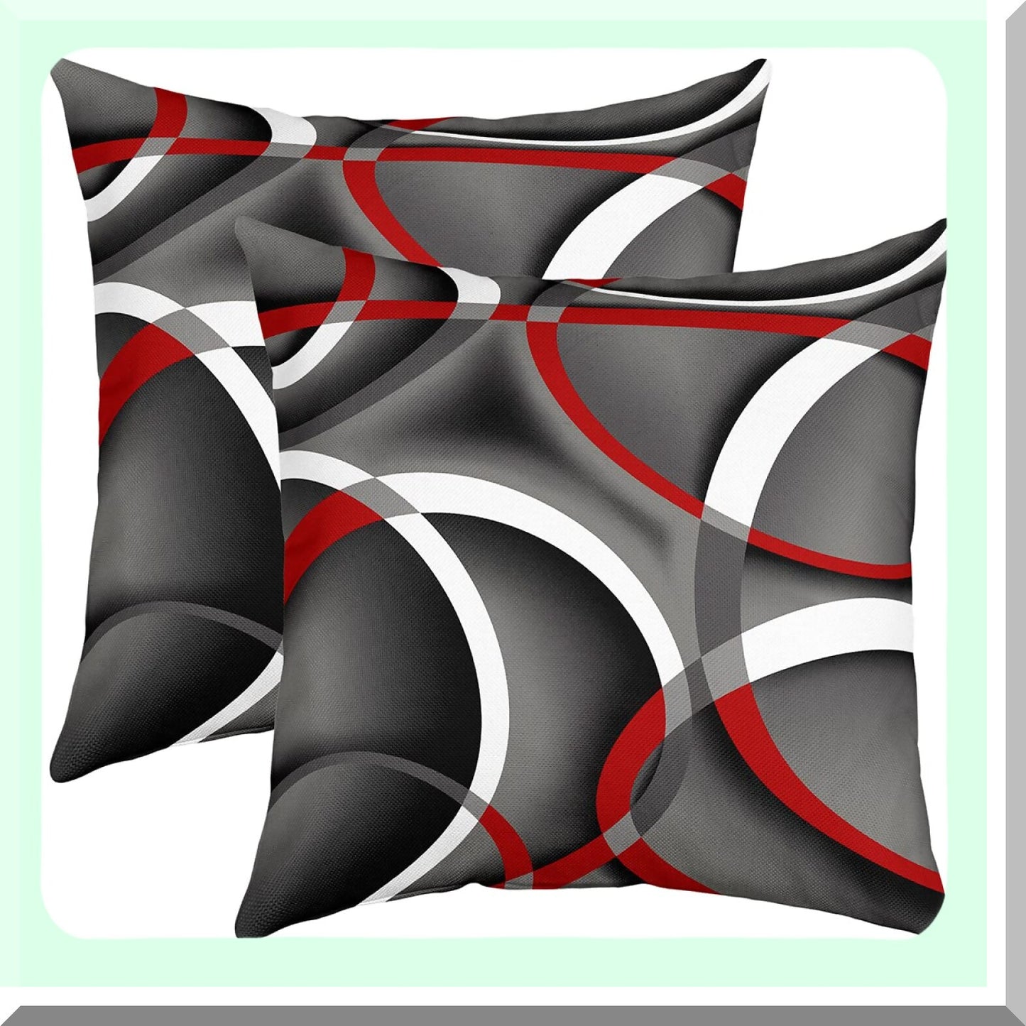 Geometric Swirls Double-Sided Pillow Covers - Set of 2, Modern Abstract Square Cushion Cases for Room Decor, Soft Gray Black Red Print 18"x18"
