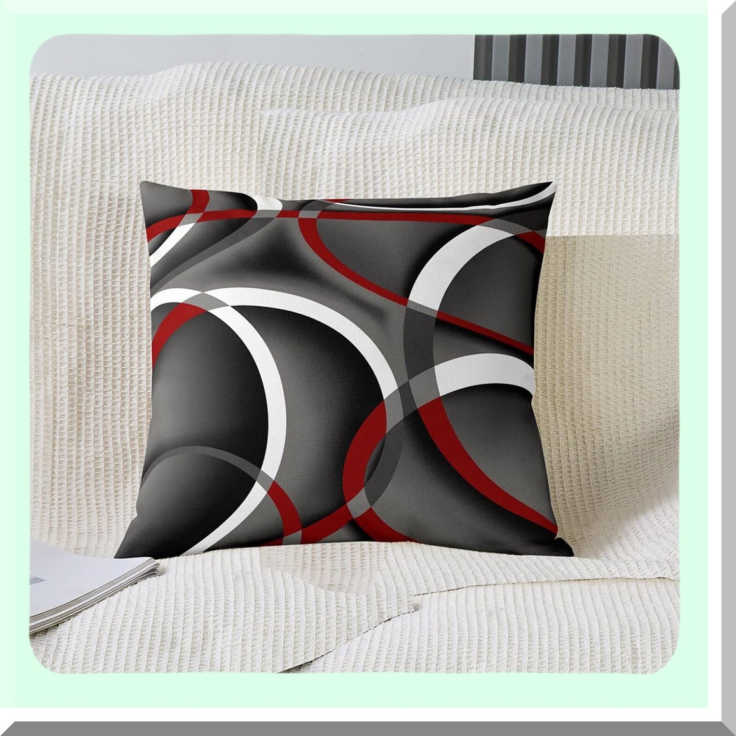 Geometric Swirls Double-Sided Pillow Covers - Set of 2, Modern Abstract Square Cushion Cases for Room Decor, Soft Gray Black Red Print 18"x18"