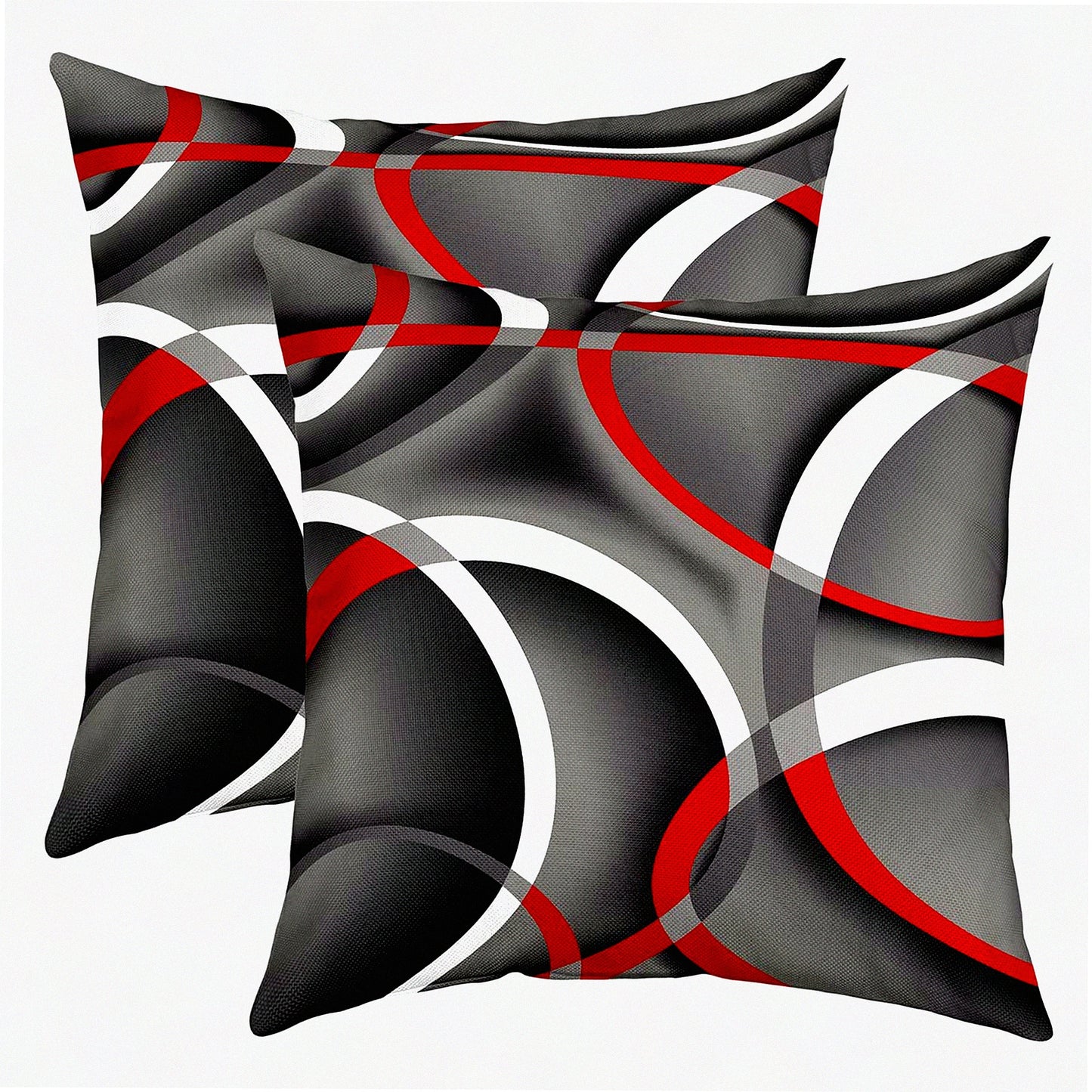Geometric Swirls Double-Sided Pillow Covers - Set of 2, Modern Abstract Square Cushion Cases for Room Decor, Soft Gray Black Red Print 18"x18"