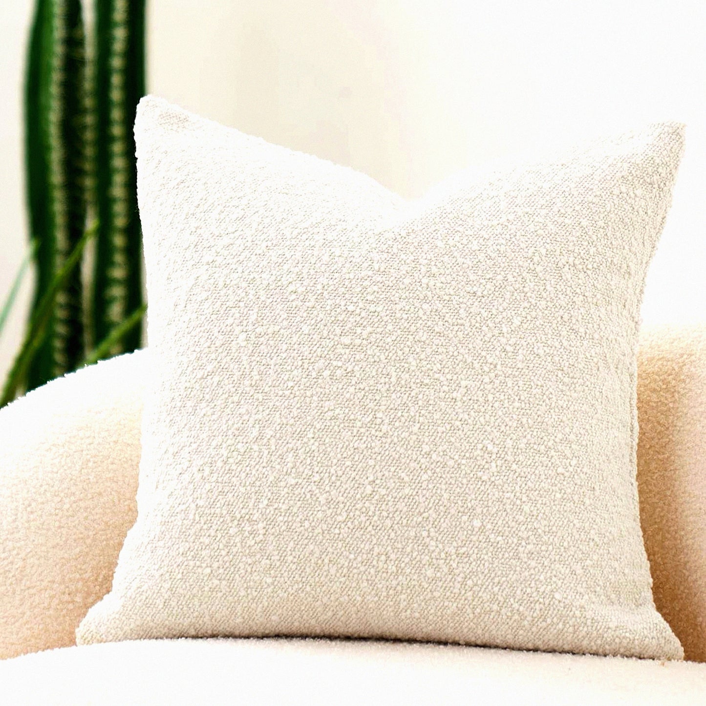 Luxury Boucle 20x20 Decorative Pillow Cover - Soft Sofa Cushion Case for Living Room - Ivory Accent Throw Pillow for Bed - Plush Couch Pillow Cover