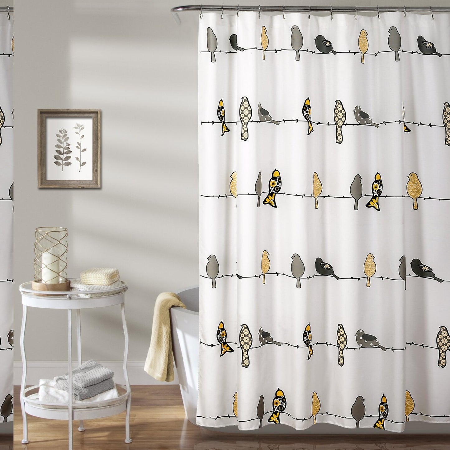 Rowley Birds Shower Curtain 72x72 Yellow Gray