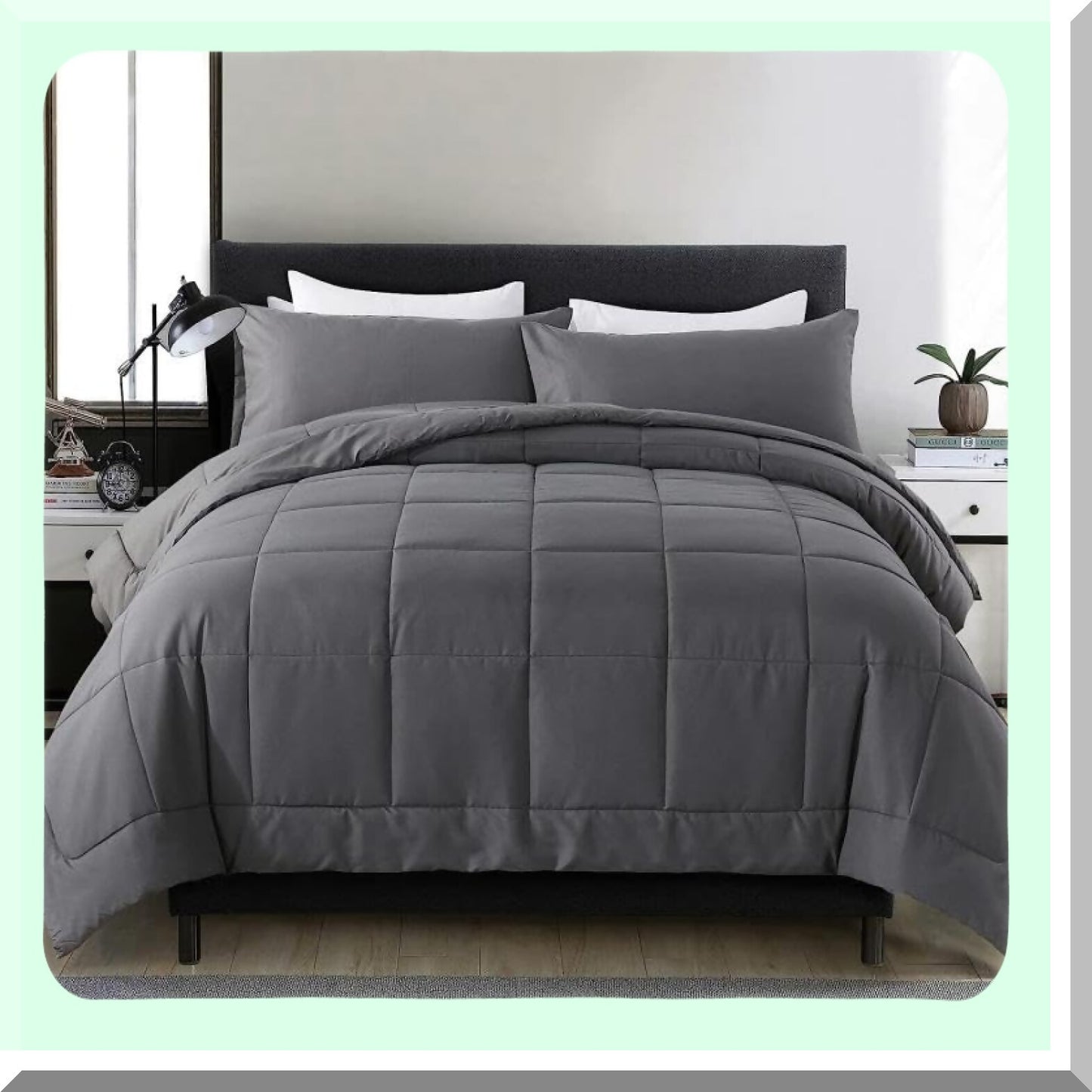 Luxury Cloud Comforter Set - 3 Piece Bedding Bundle in Grey, Wrinkle & Fade Resistant, Hotel Quality Bed in a Bag