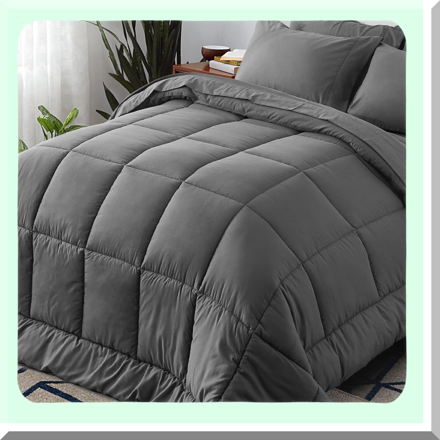 Luxury Cloud Comforter Set - 3 Piece Bedding Bundle in Grey, Wrinkle & Fade Resistant, Hotel Quality Bed in a Bag