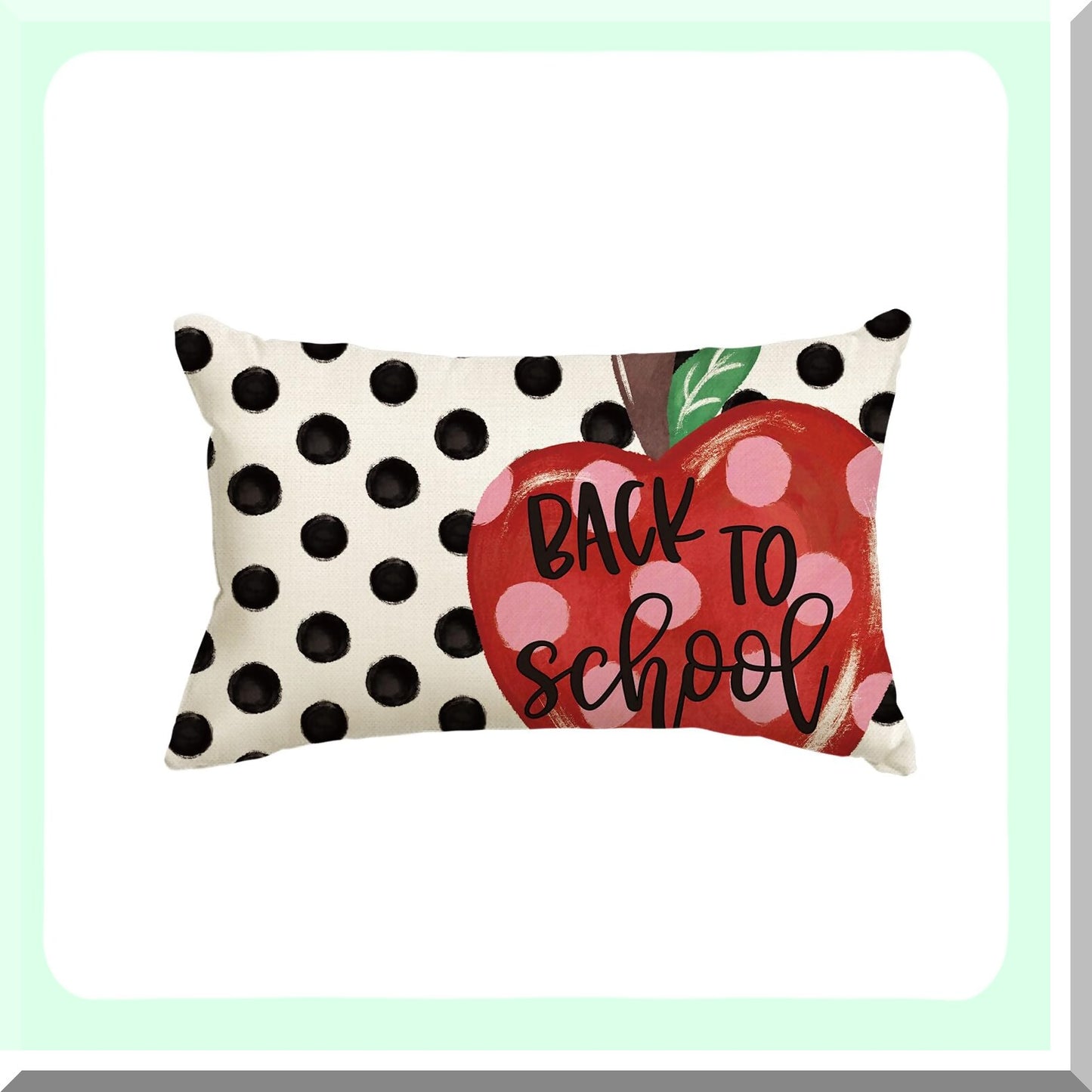 Polka Dots School Days Pillow Cover - 12x20 Inch Back to School Decor for Sofa Couch - Apple Theme First Day of School Accent