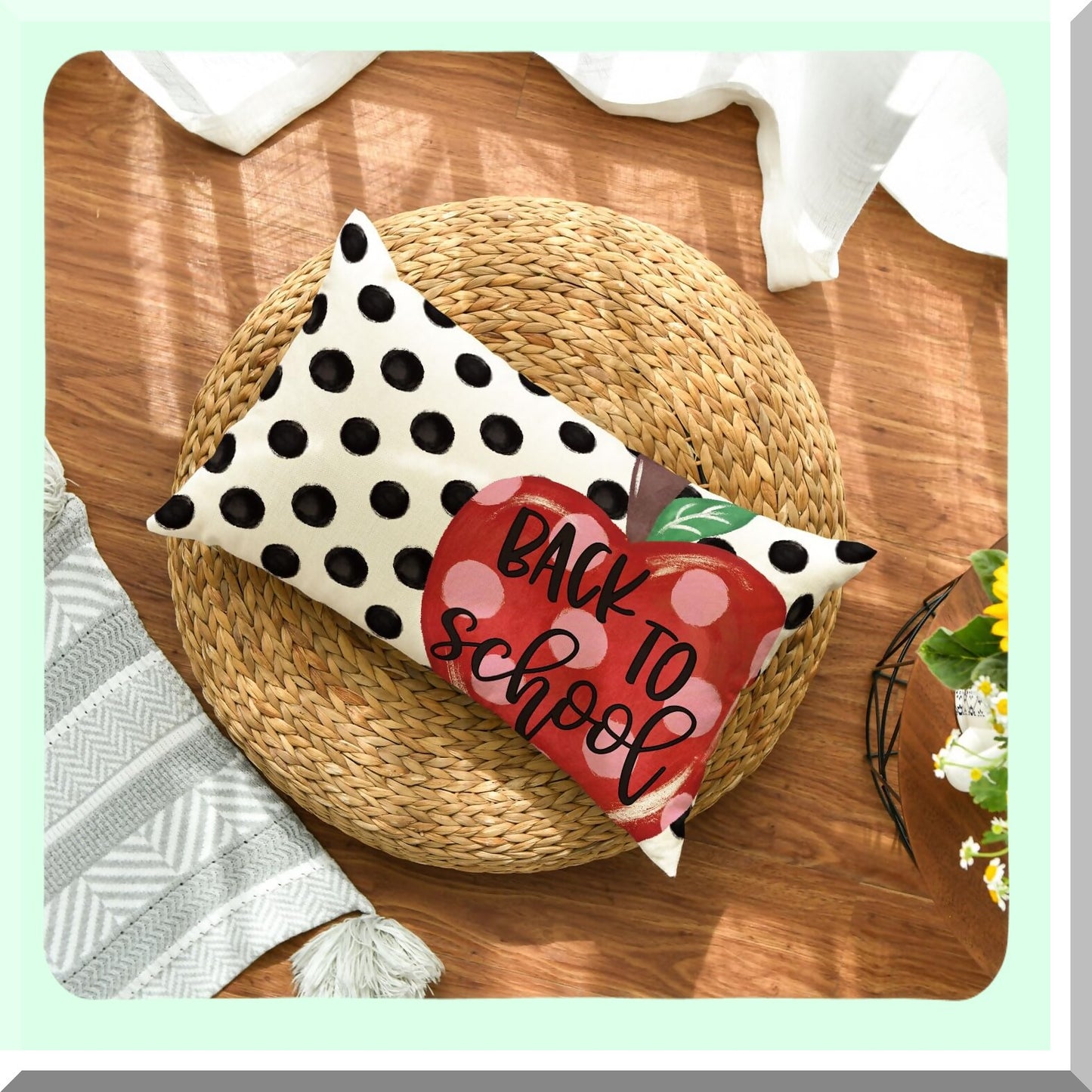 Polka Dots School Days Pillow Cover - 12x20 Inch Back to School Decor for Sofa Couch - Apple Theme First Day of School Accent