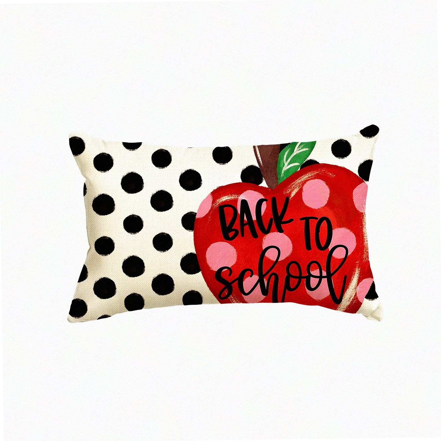 Polka Dots School Days Pillow Cover - 12x20 Inch Back to School Decor for Sofa Couch - Apple Theme First Day of School Accent