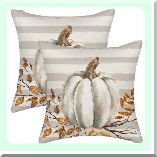 Autumn Harvest Gray Stripes Pillow Covers Set of 2