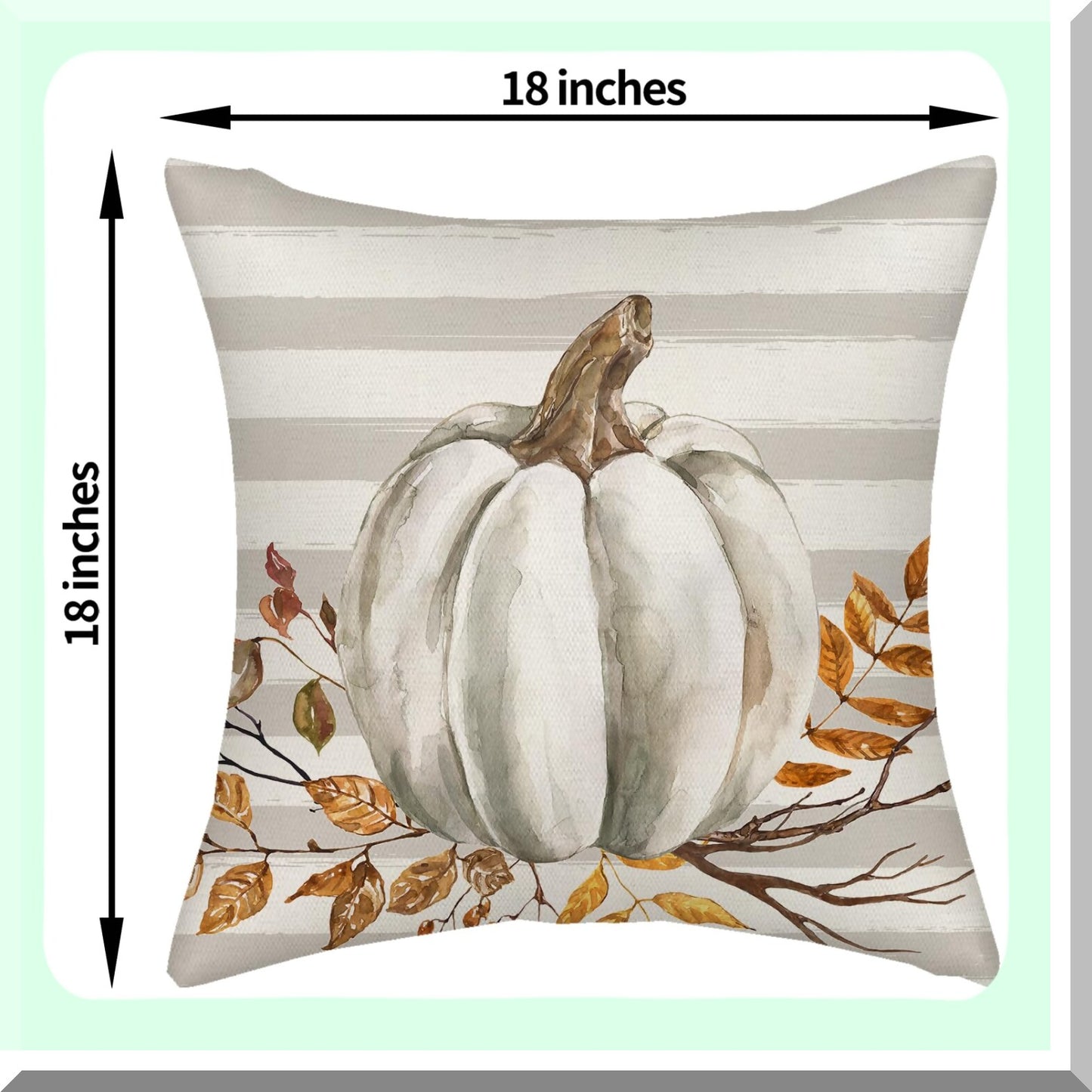 Autumn Harvest Gray Stripes Pillow Covers - Set of 2, 18x18 Decorative Throw Pillows Case for Couch with Maple Leaves & Pumpkin Decor - Indoor Outdoor Sofa Bed Decorations