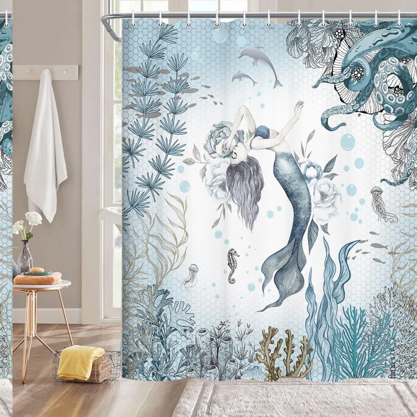 Mermaid Sea Ocean Waterproof Shower Curtain 70x70in