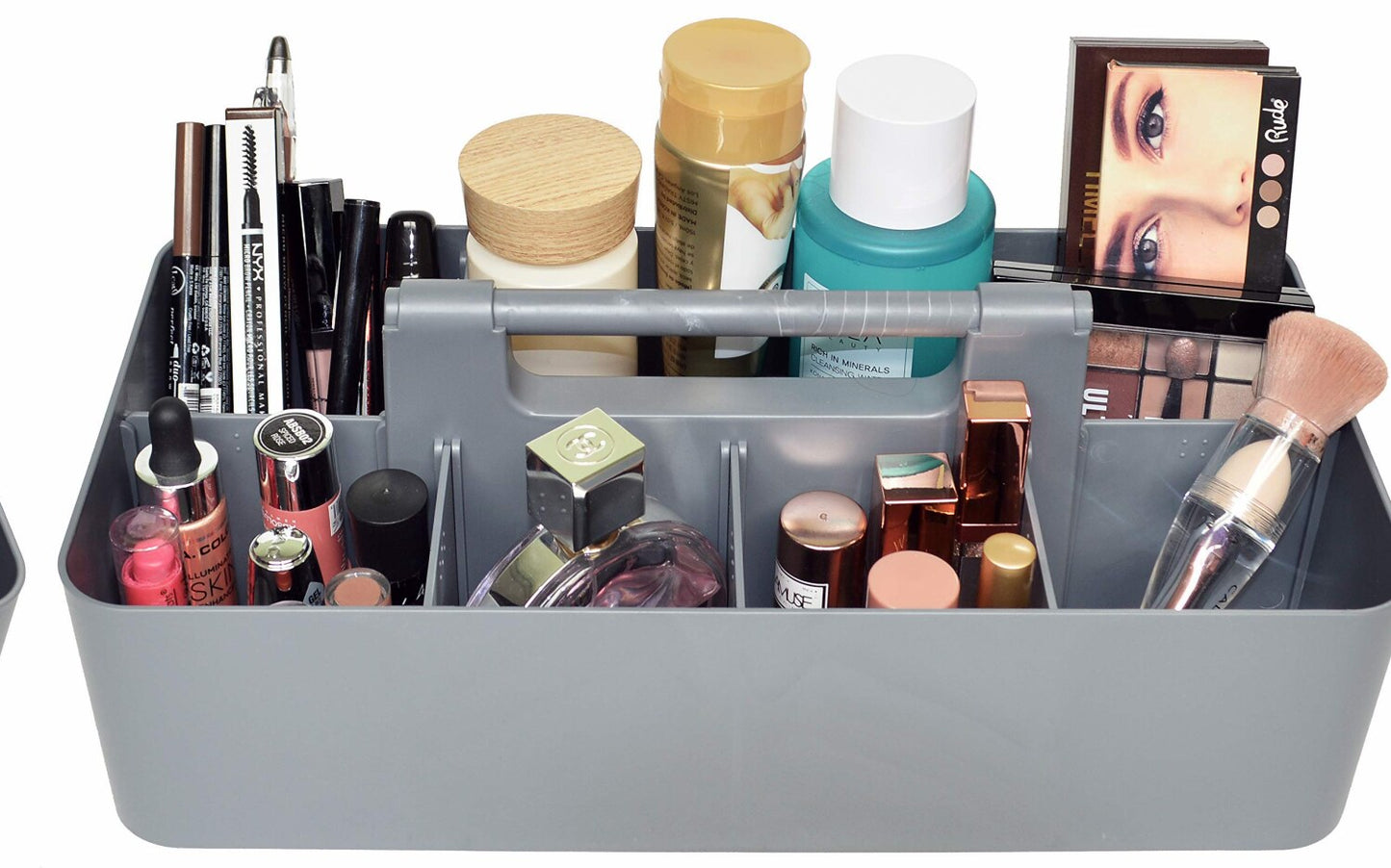 Plastic Portable Makeup Caddy Tote Gray 15x7x5.1
