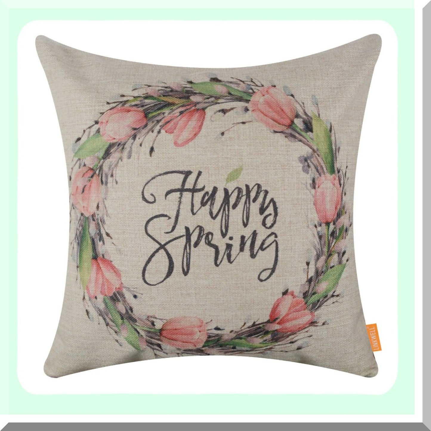 Spring Bliss Burlap Pillow Cover - Season Decoration Holiday Happy Wreath Cushion CC1395 - 18"x18"