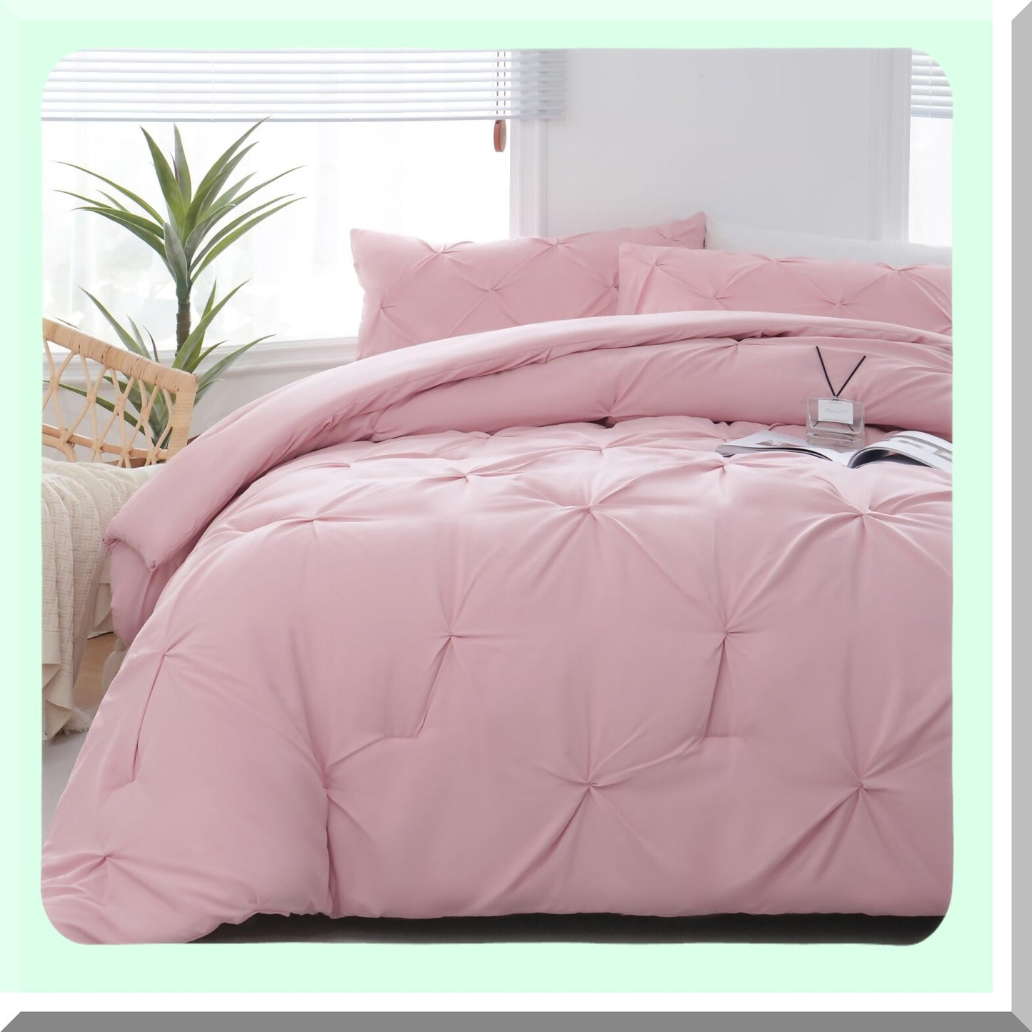 Pink Pintuck Comforter Set - Full Size 3-Piece Bedding Bundle | Pinch Pleated Comforter with 2 Pillowcases | Soft All Season Comforters for Cozy Sleep