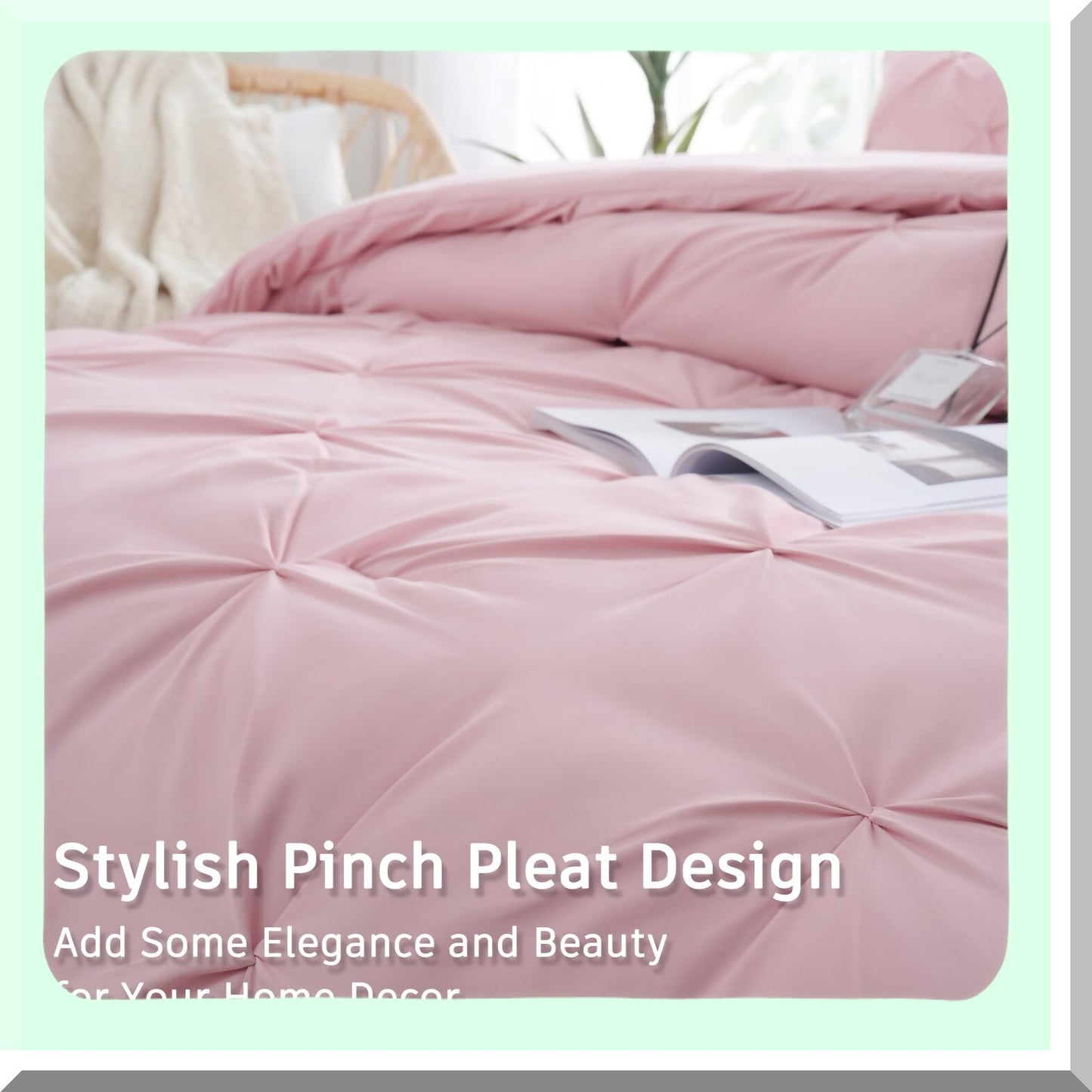 Pink Pintuck Comforter Set - Full Size 3-Piece Bedding Bundle | Pinch Pleated Comforter with 2 Pillowcases | Soft All Season Comforters for Cozy Sleep