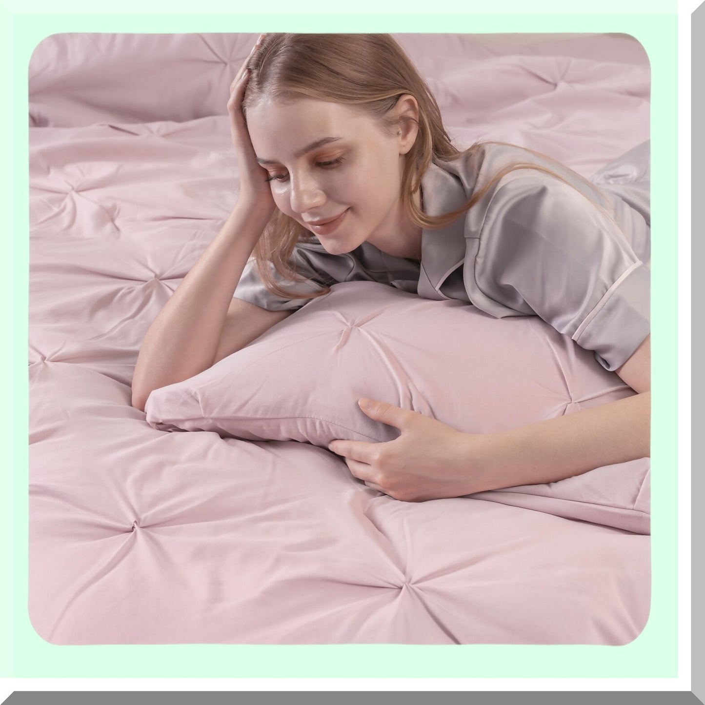 Pink Pintuck Comforter Set - Full Size 3-Piece Bedding Bundle | Pinch Pleated Comforter with 2 Pillowcases | Soft All Season Comforters for Cozy Sleep