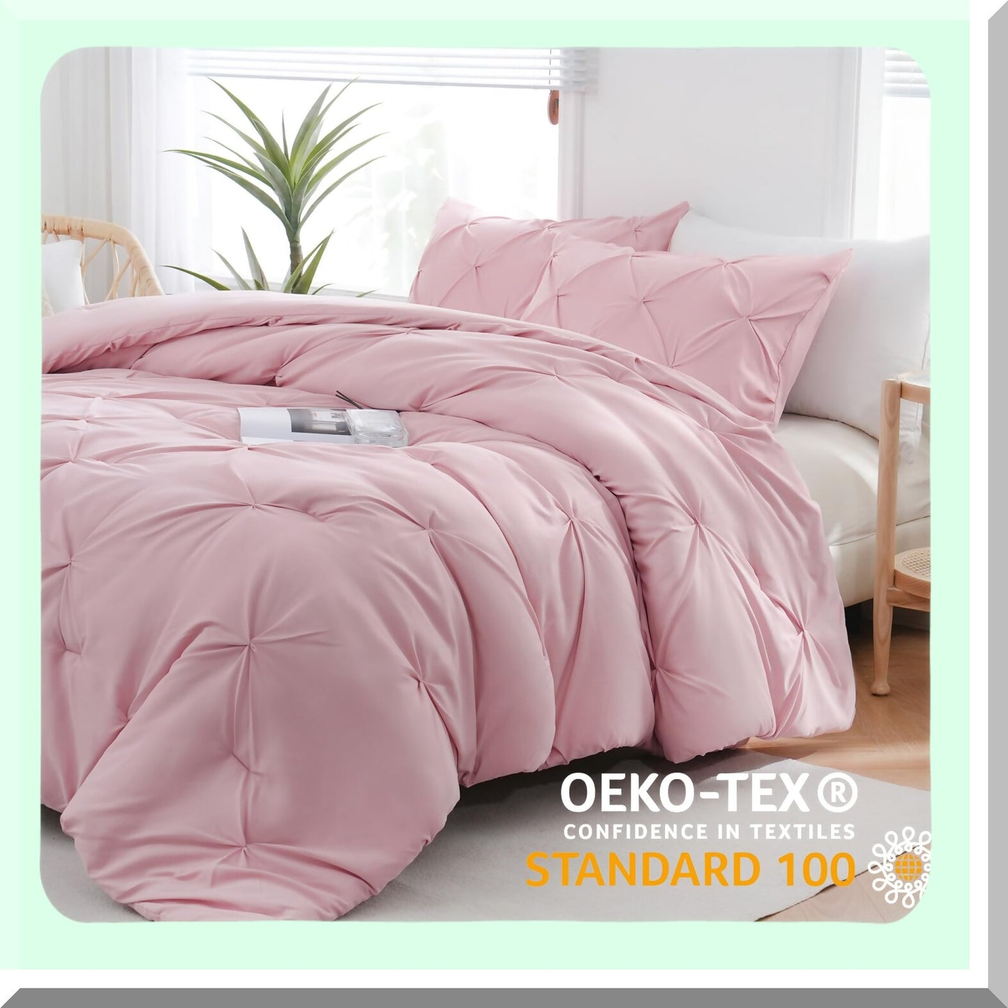 Pink Pintuck Comforter Set - Full Size 3-Piece Bedding Bundle | Pinch Pleated Comforter with 2 Pillowcases | Soft All Season Comforters for Cozy Sleep