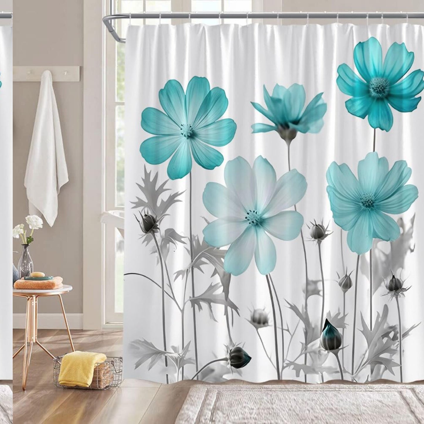 Teal Floral Shower Curtain 70x70