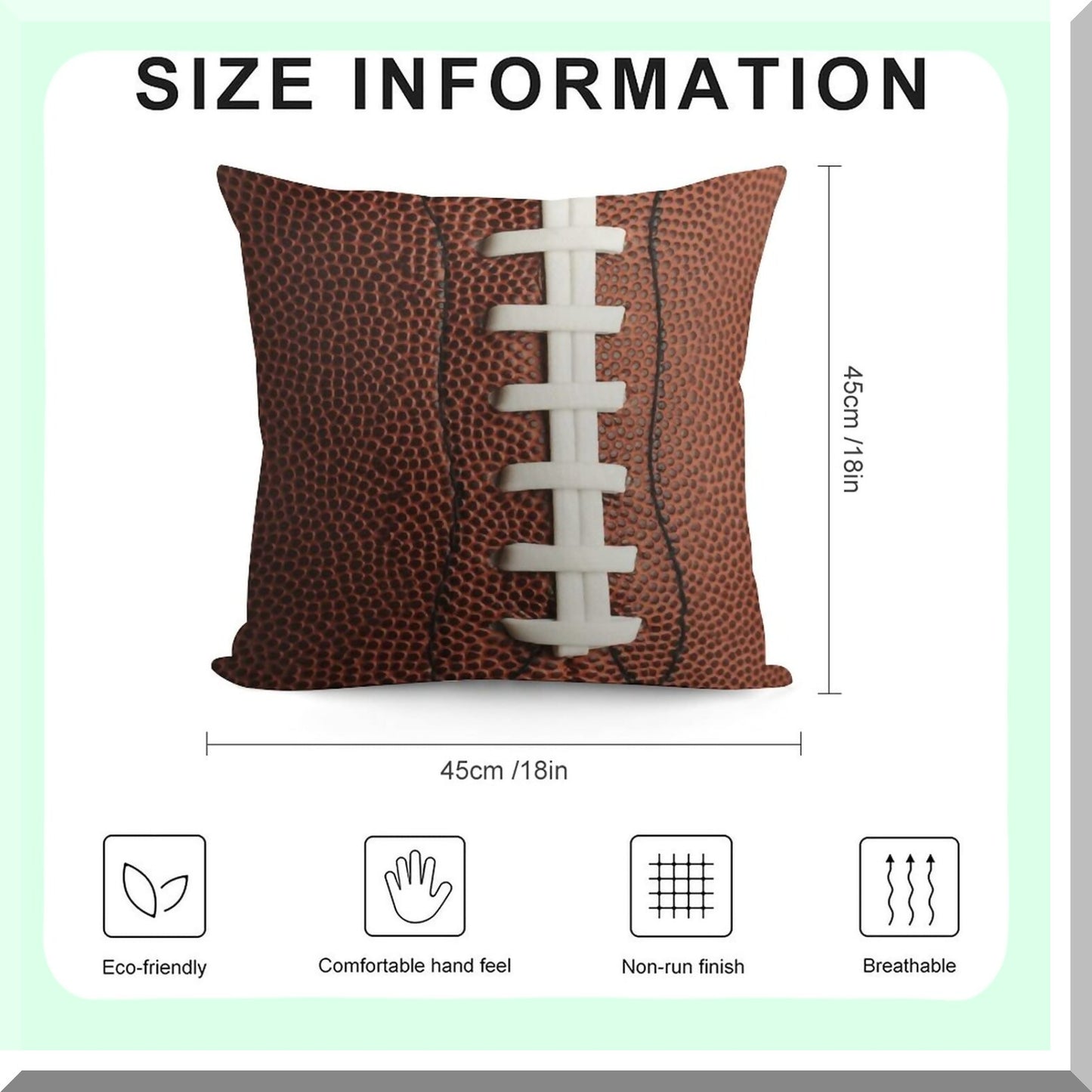 Touchdown Comfort Cozy Pillowcase - Football Theme Square Cushion Cover for Home Decor - Sofa, Bed, Couch, Living Room - 18"X18" Size